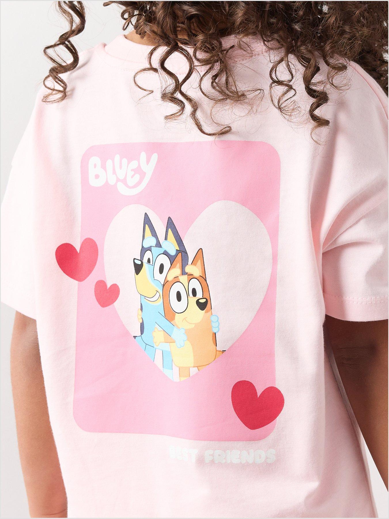 The Very Collection Bluey Heart Back Print T-Shirt - Pink