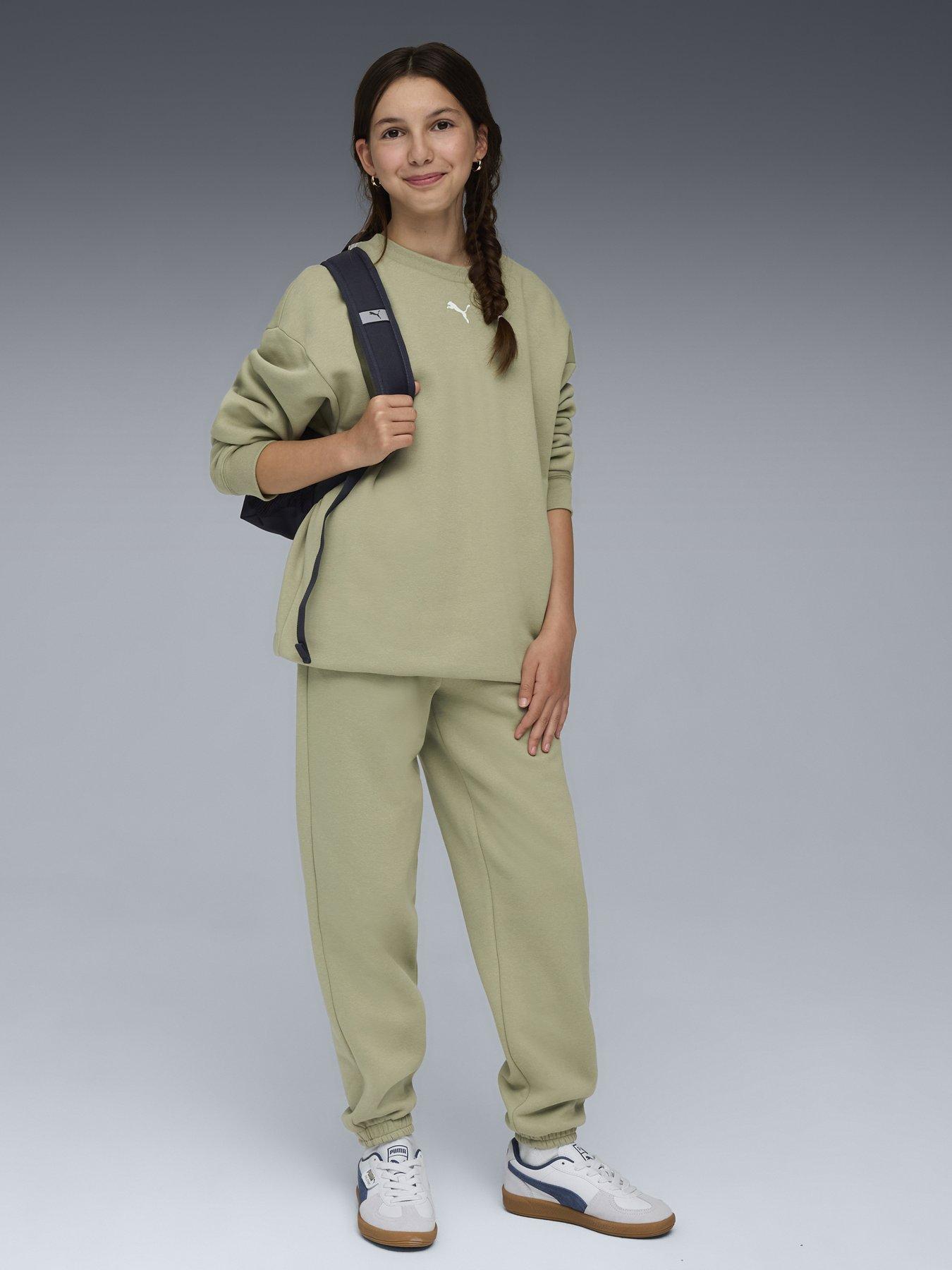 puma-junior-girls-loungewear-oversized-sweat-set-green