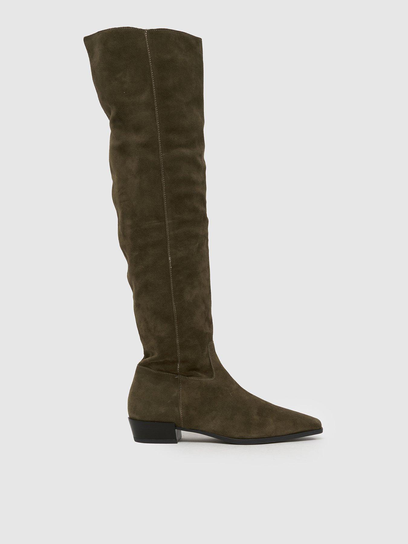 Schuh Daffy Over The Knee Suede Boot - Dark Green