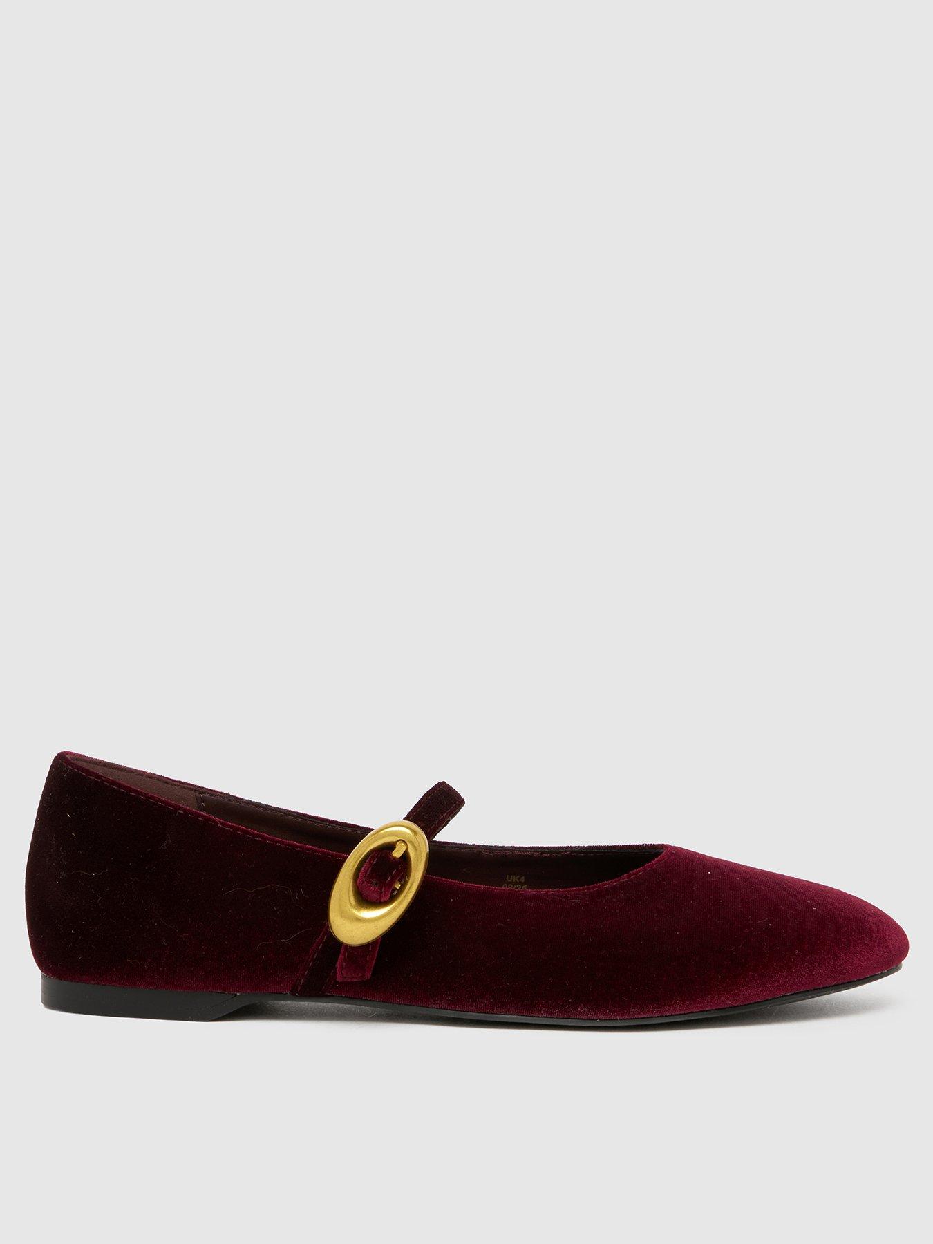 Schuh Lune Velvet Ballerina Flats - Dark Red