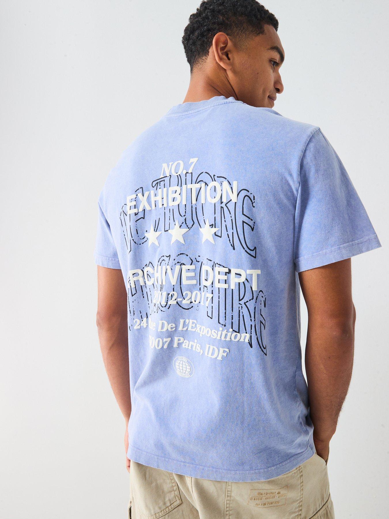 Image 1 of 6 of River Island Archive Dept Back Graphic T-Shirt - Light Blue