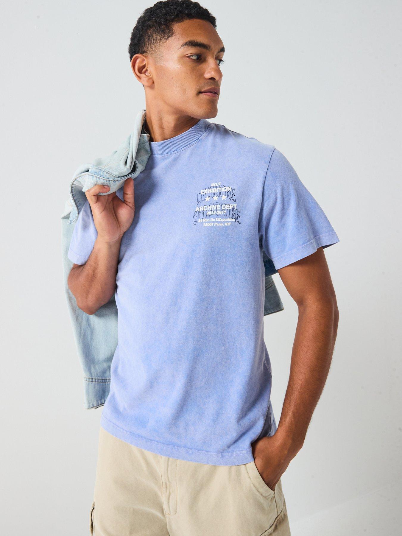 Image 2 of 6 of River Island Archive Dept Back Graphic T-Shirt - Light Blue