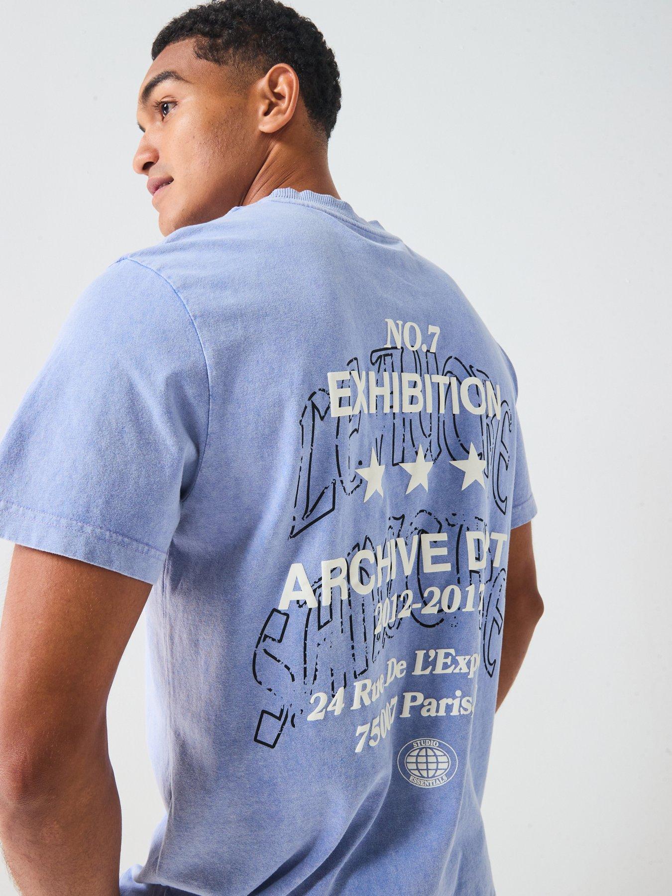 Image 6 of 6 of River Island Archive Dept Back Graphic T-Shirt - Light Blue
