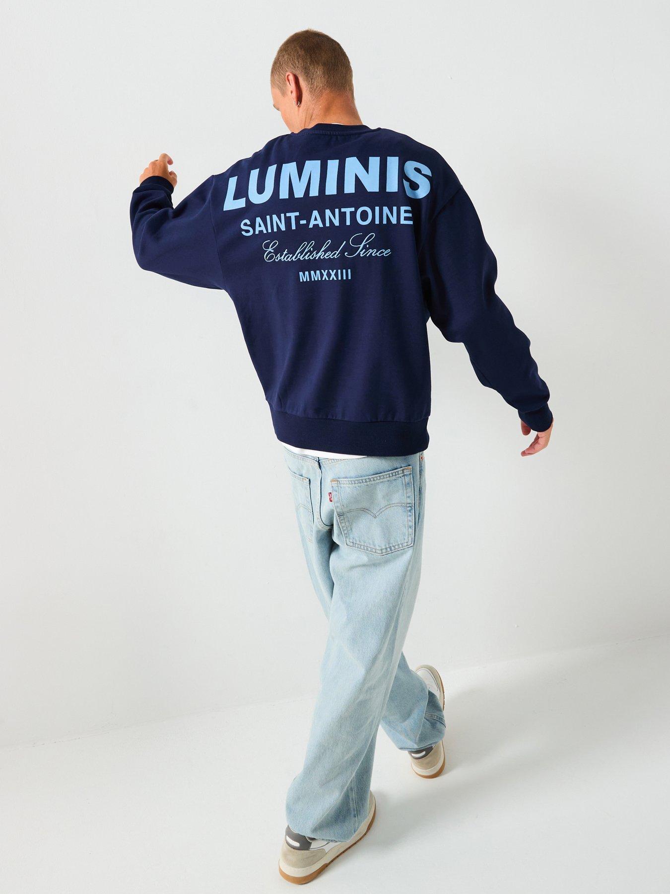 Image 1 of 5 of River Island Luminis Back Graphic Crew Sweat - Navy
