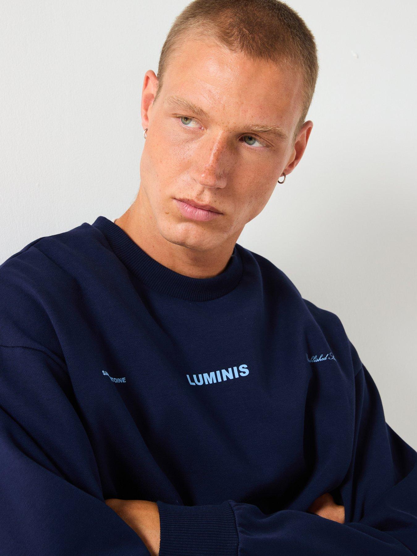 Image 4 of 5 of River Island Luminis Back Graphic Crew Sweat - Navy