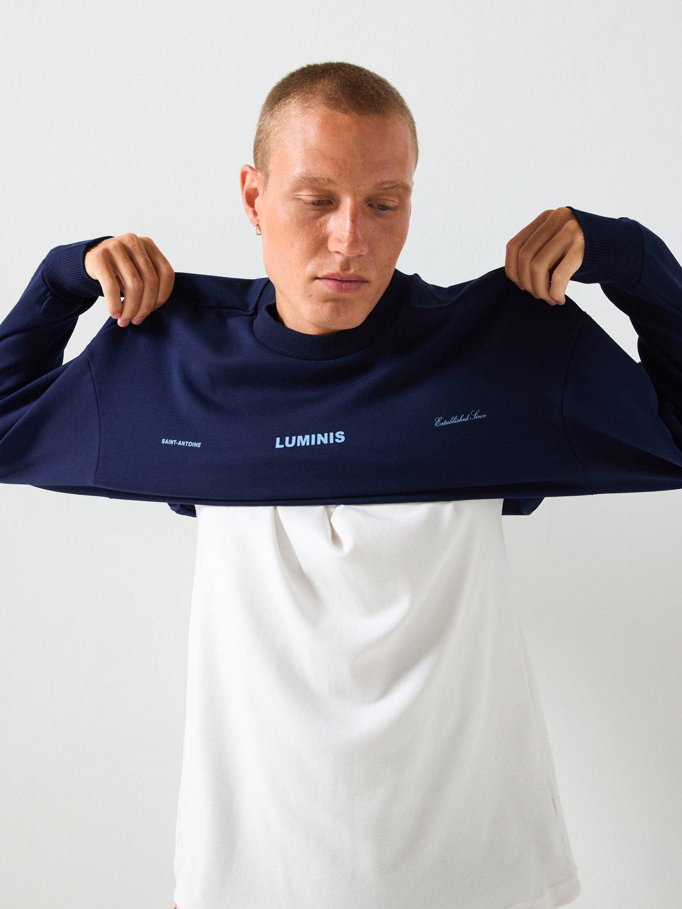 Image 5 of 5 of River Island Luminis Back Graphic Crew Sweat - Navy