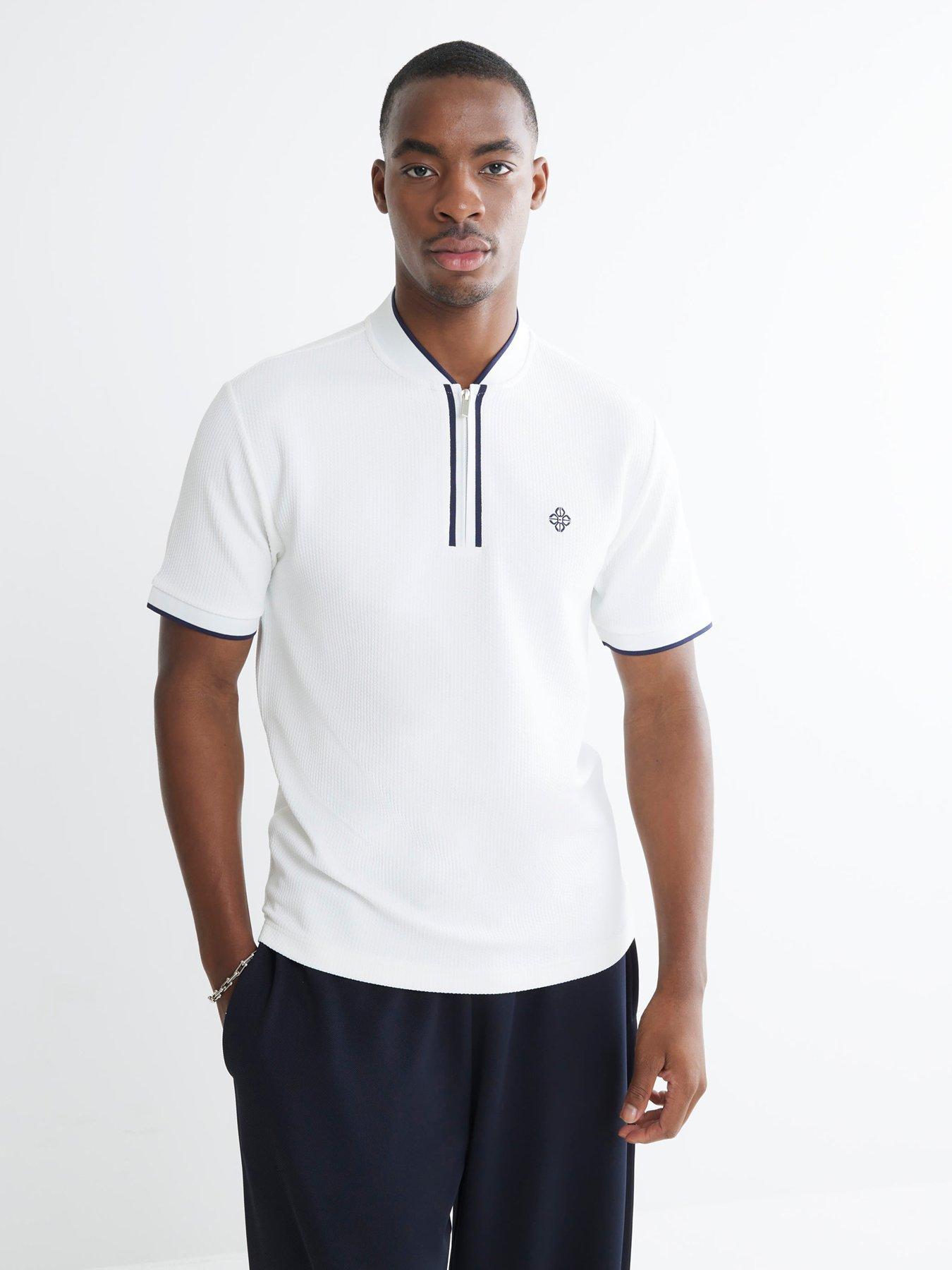 River Island Slim Fit Tipped Zip Polo Shirt - White