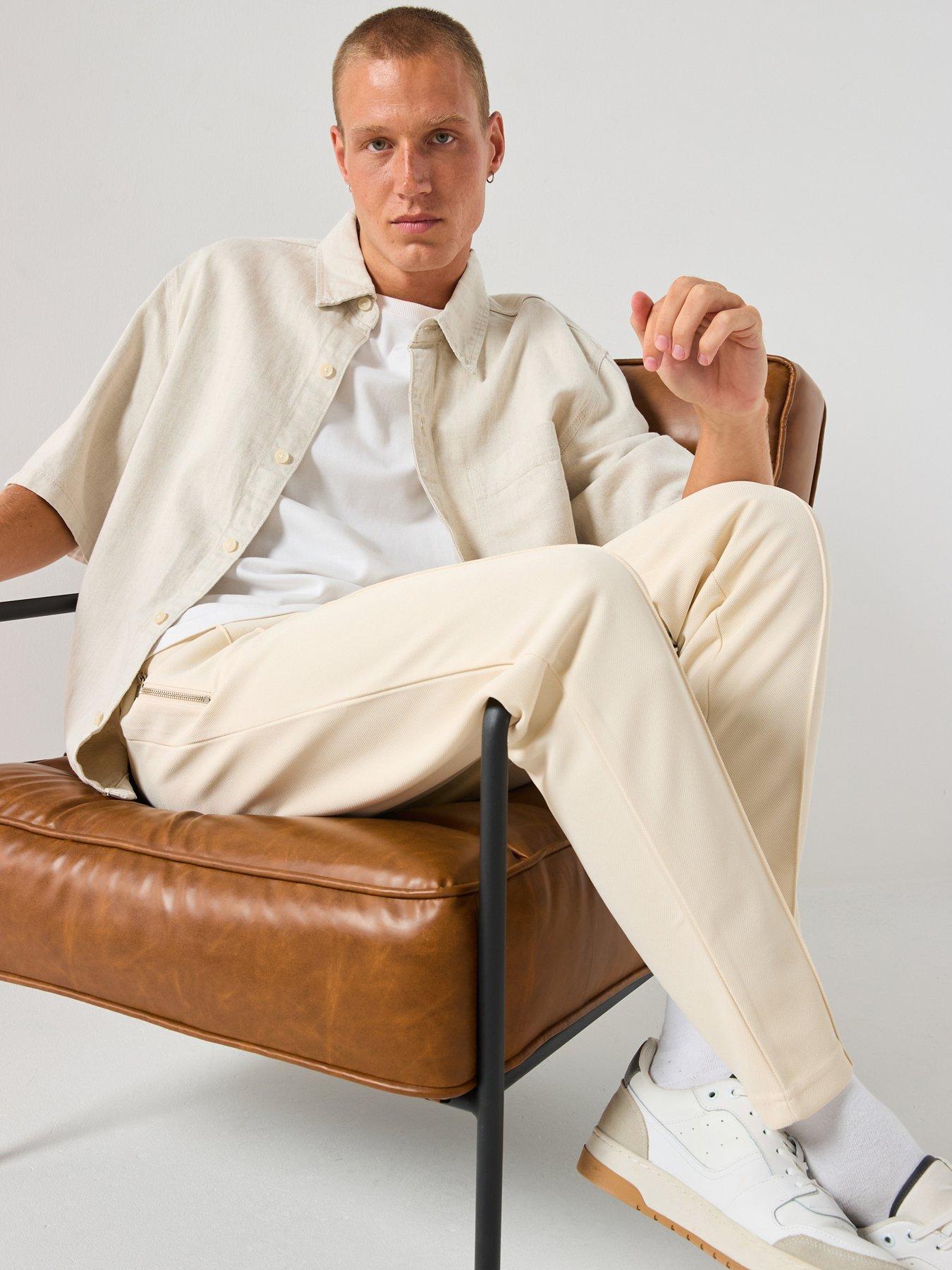 River Island Pique Slim Fit Joggers - Cream