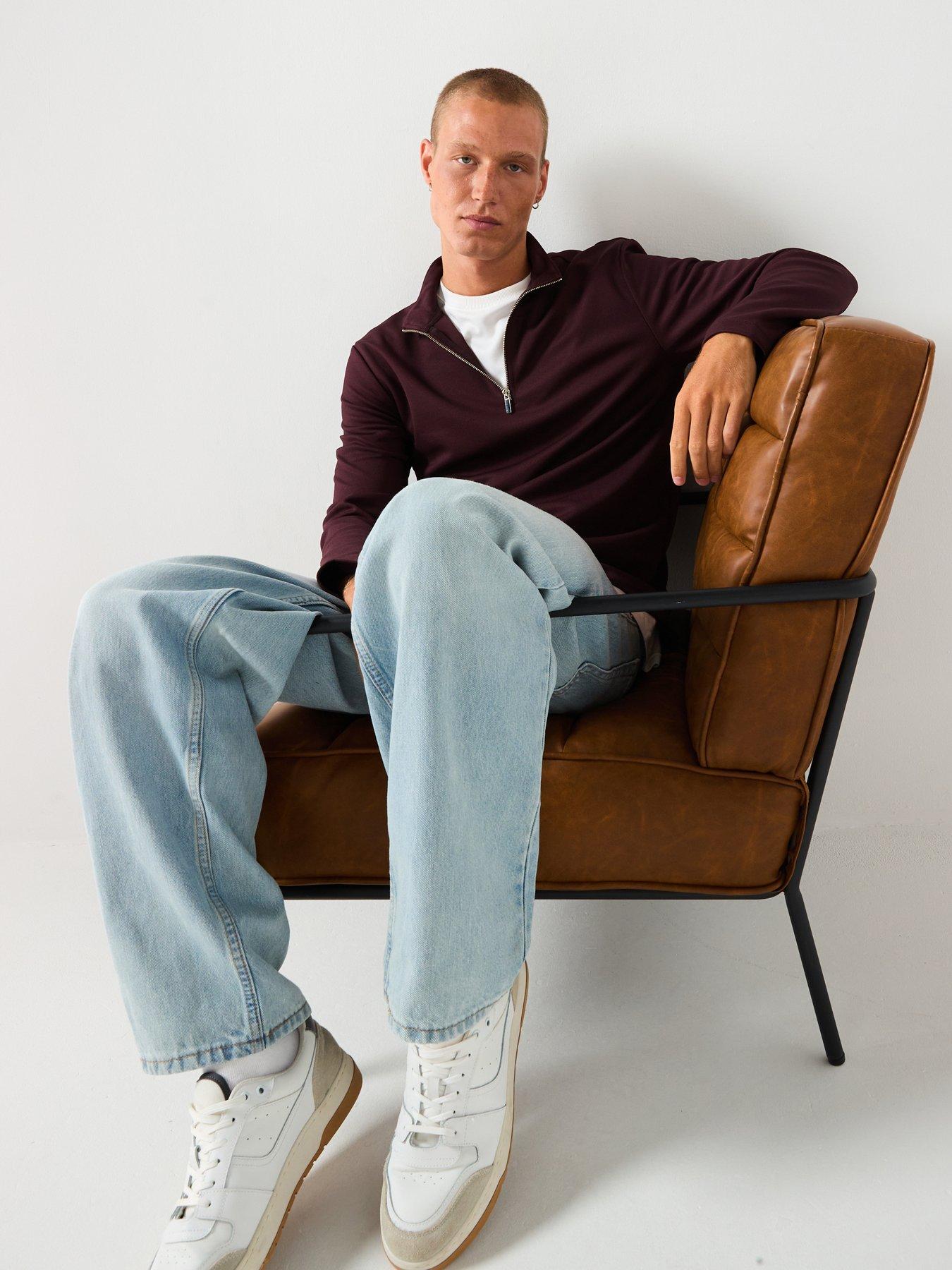 river-island-slim-fit-pique-half-zip-sweat-dark-redfront