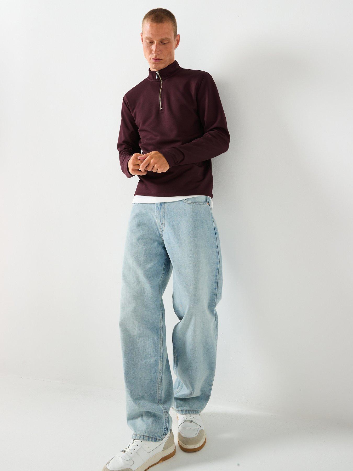 river-island-slim-fit-pique-half-zip-sweat-dark-redback