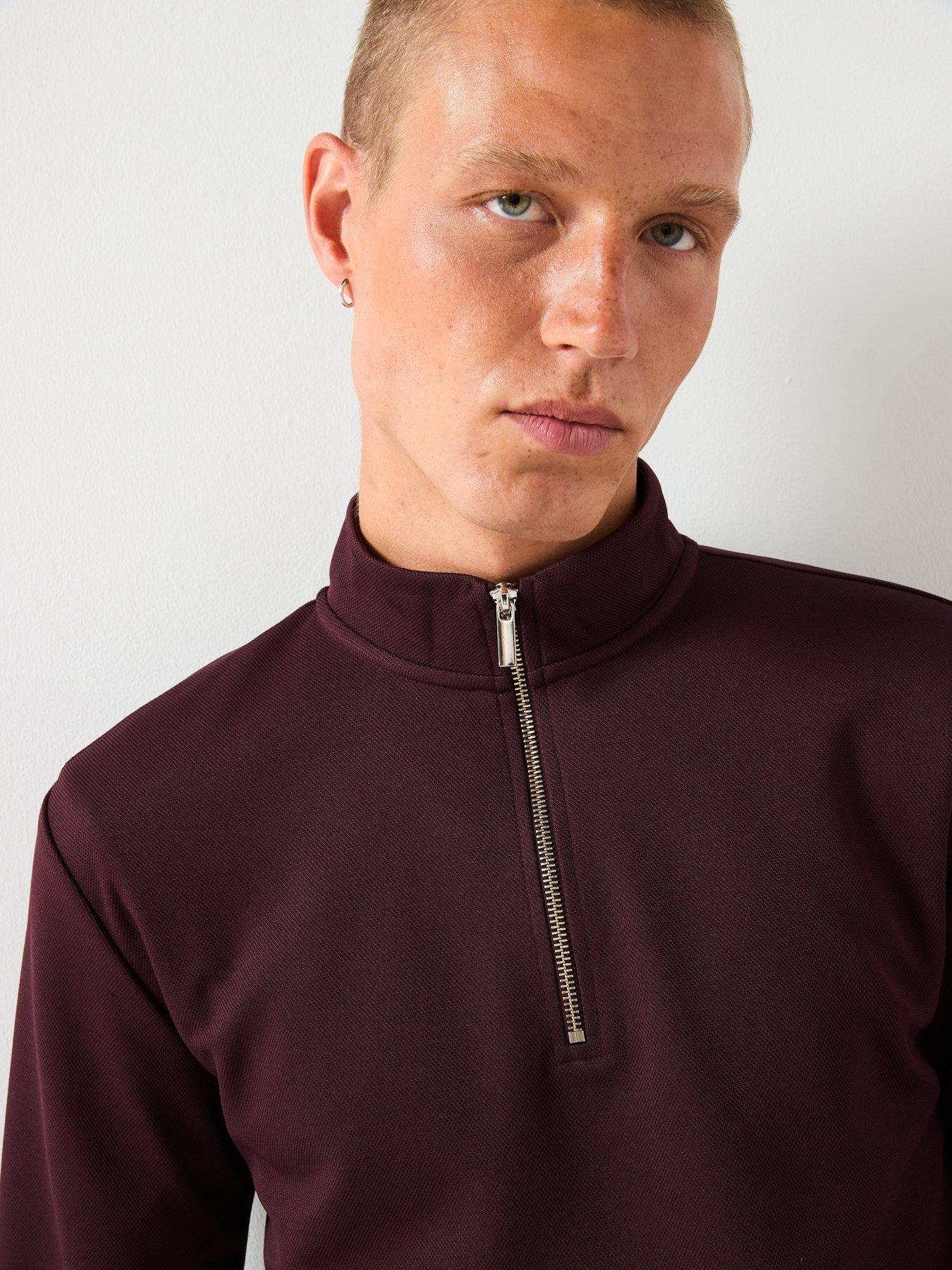 river-island-slim-fit-pique-half-zip-sweat-dark-redoutfit