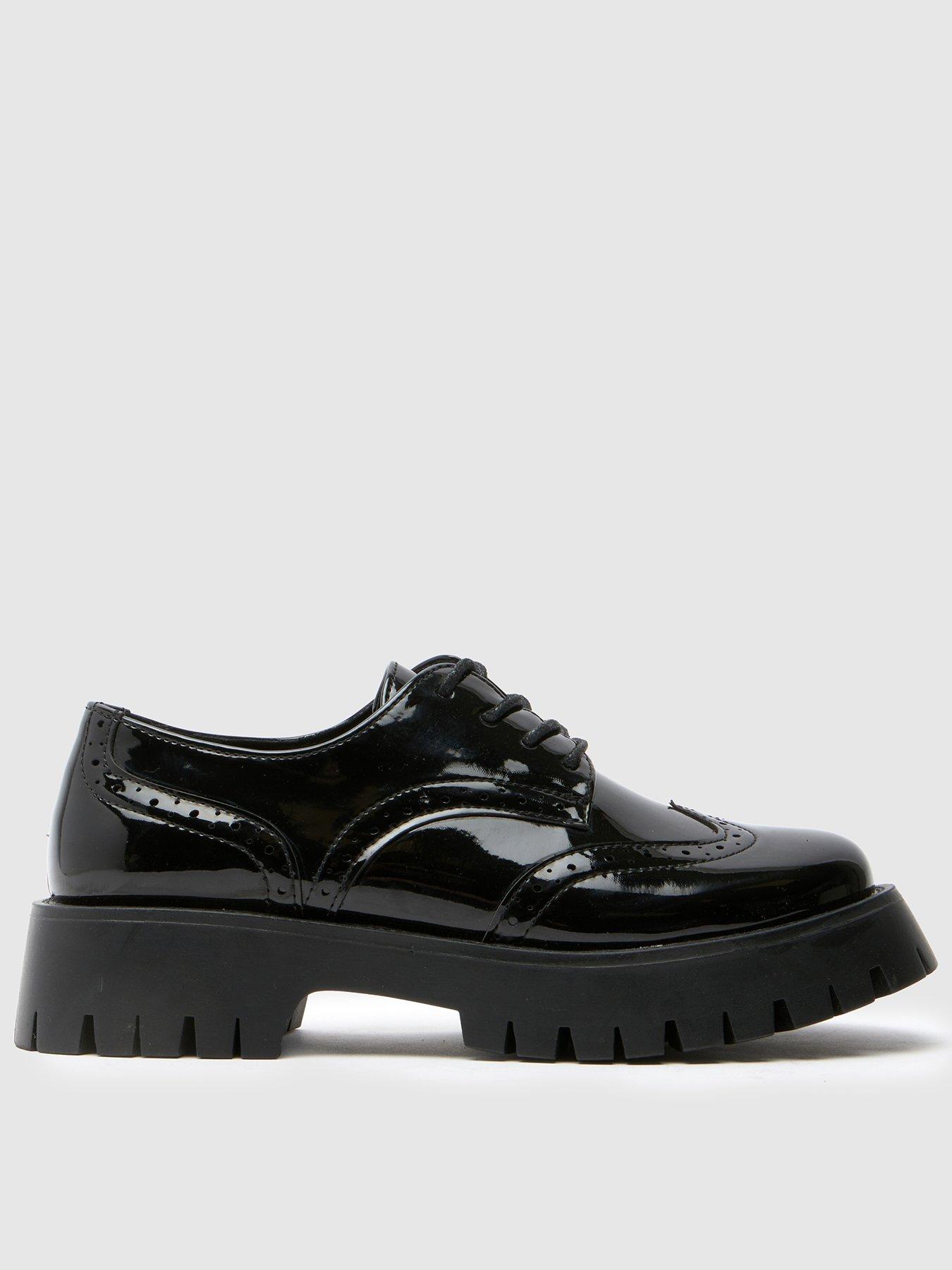 Schuh Wide Fit Laina Chunky Patent Brogue - Black