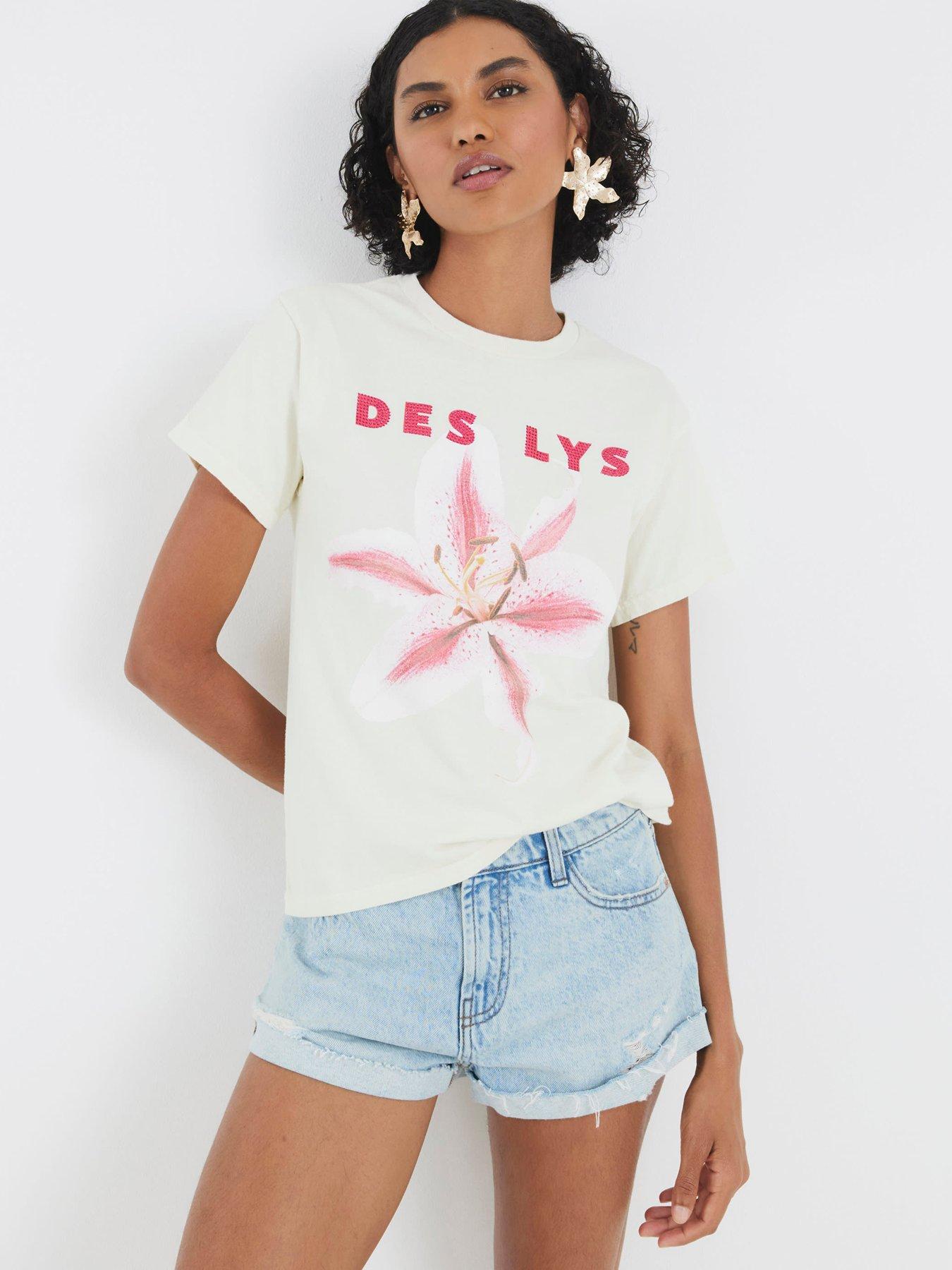 River Island Short Sleeve Floral Lily Tee - Yellow