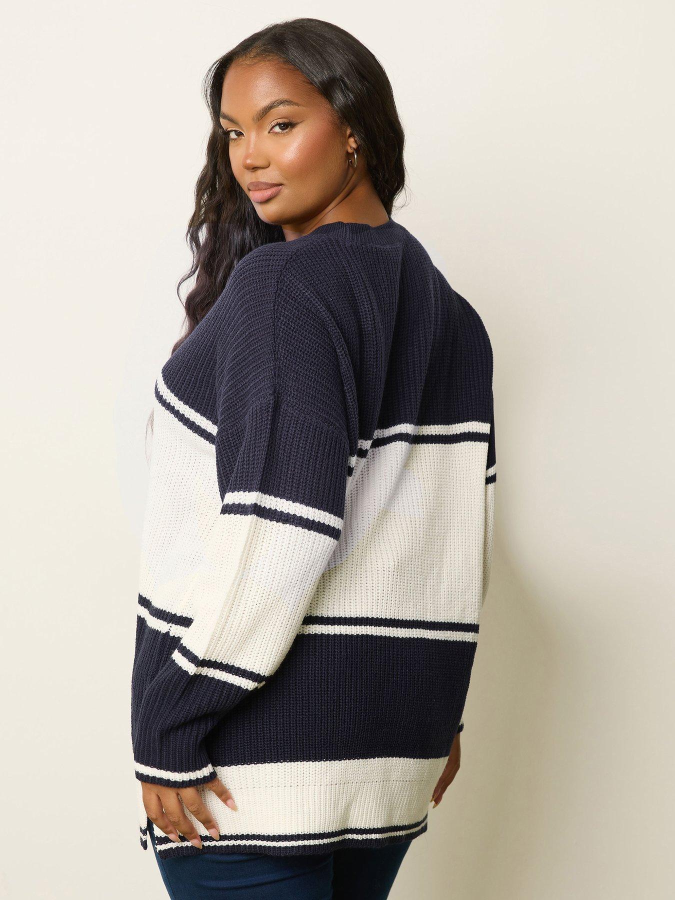 Image 2 of 6 of Yours Curve Drop Shoulder Stripe Jumper - Blue