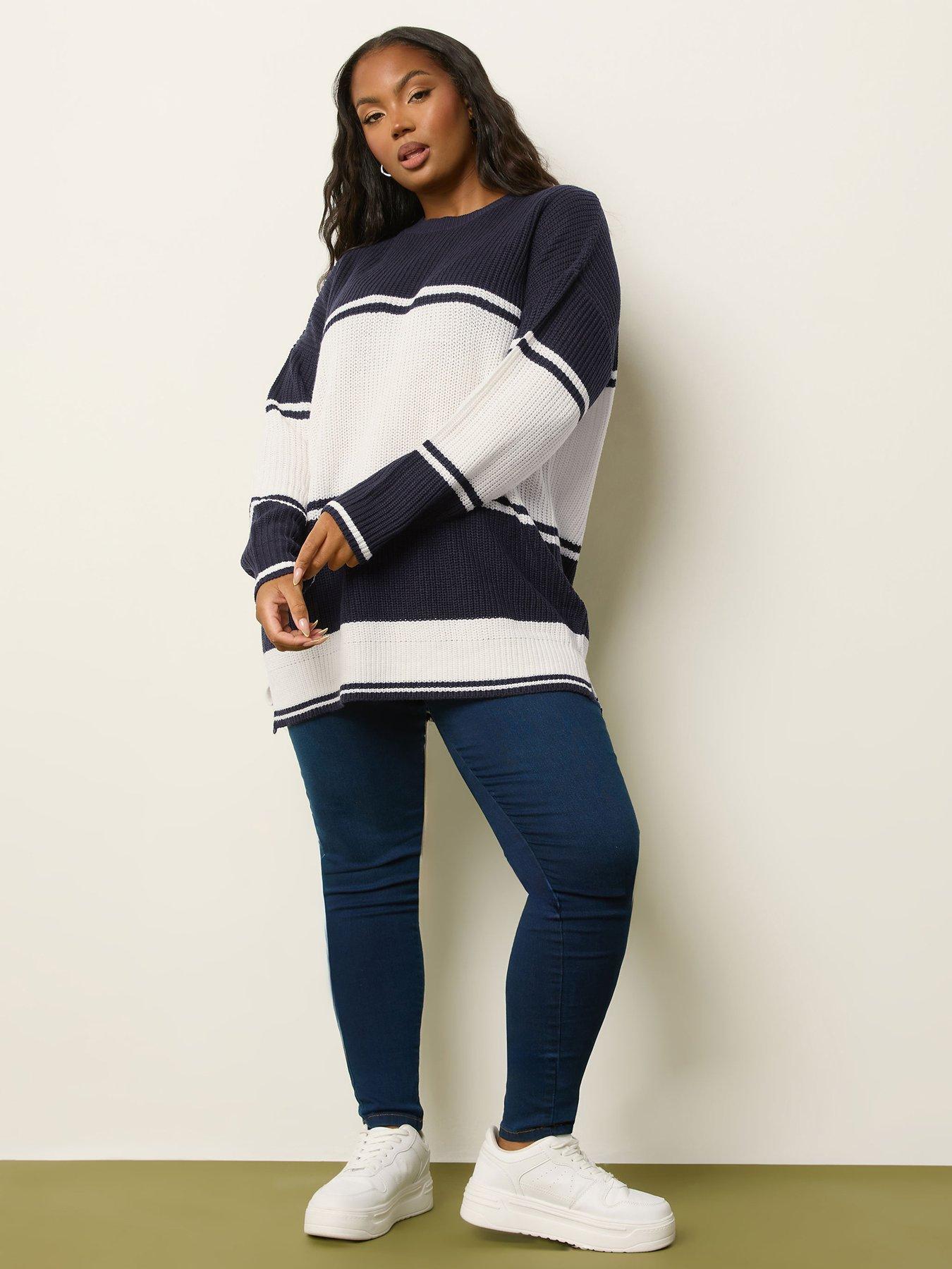 Image 3 of 6 of Yours Curve Drop Shoulder Stripe Jumper - Blue