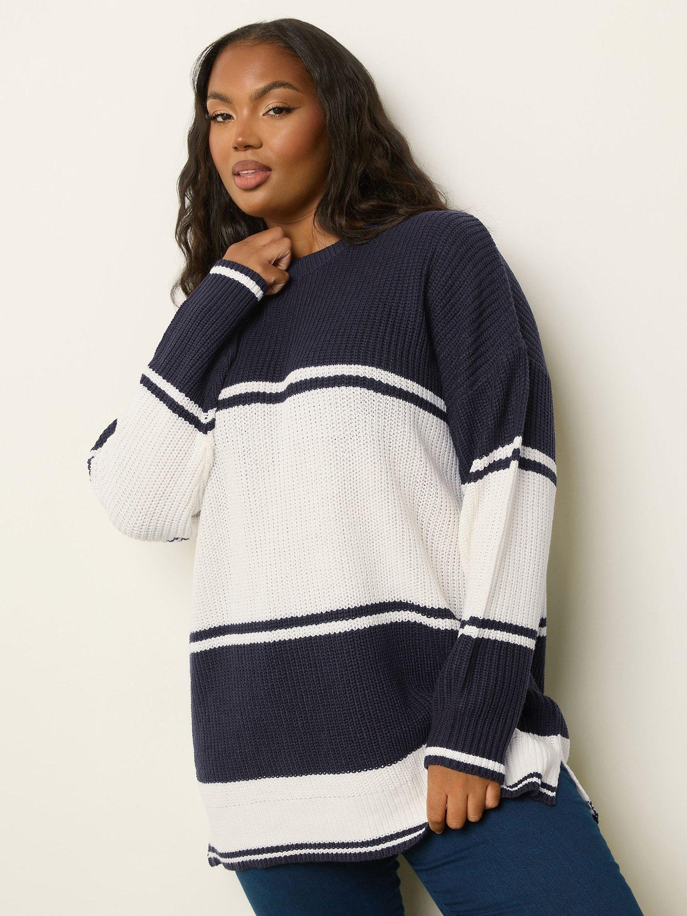 Image 4 of 6 of Yours Curve Drop Shoulder Stripe Jumper - Blue