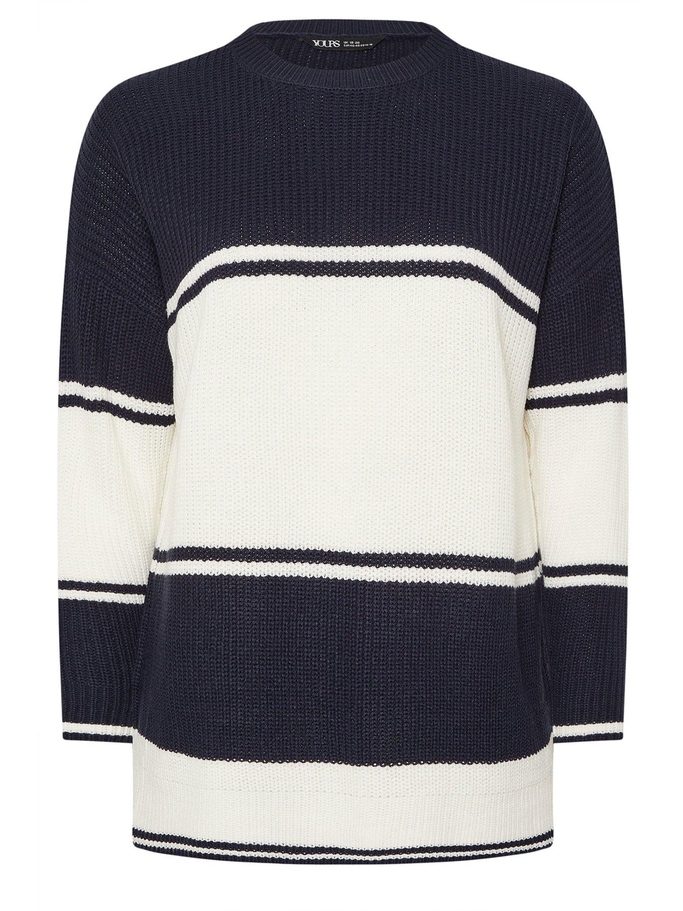Image 6 of 6 of Yours Curve Drop Shoulder Stripe Jumper - Blue