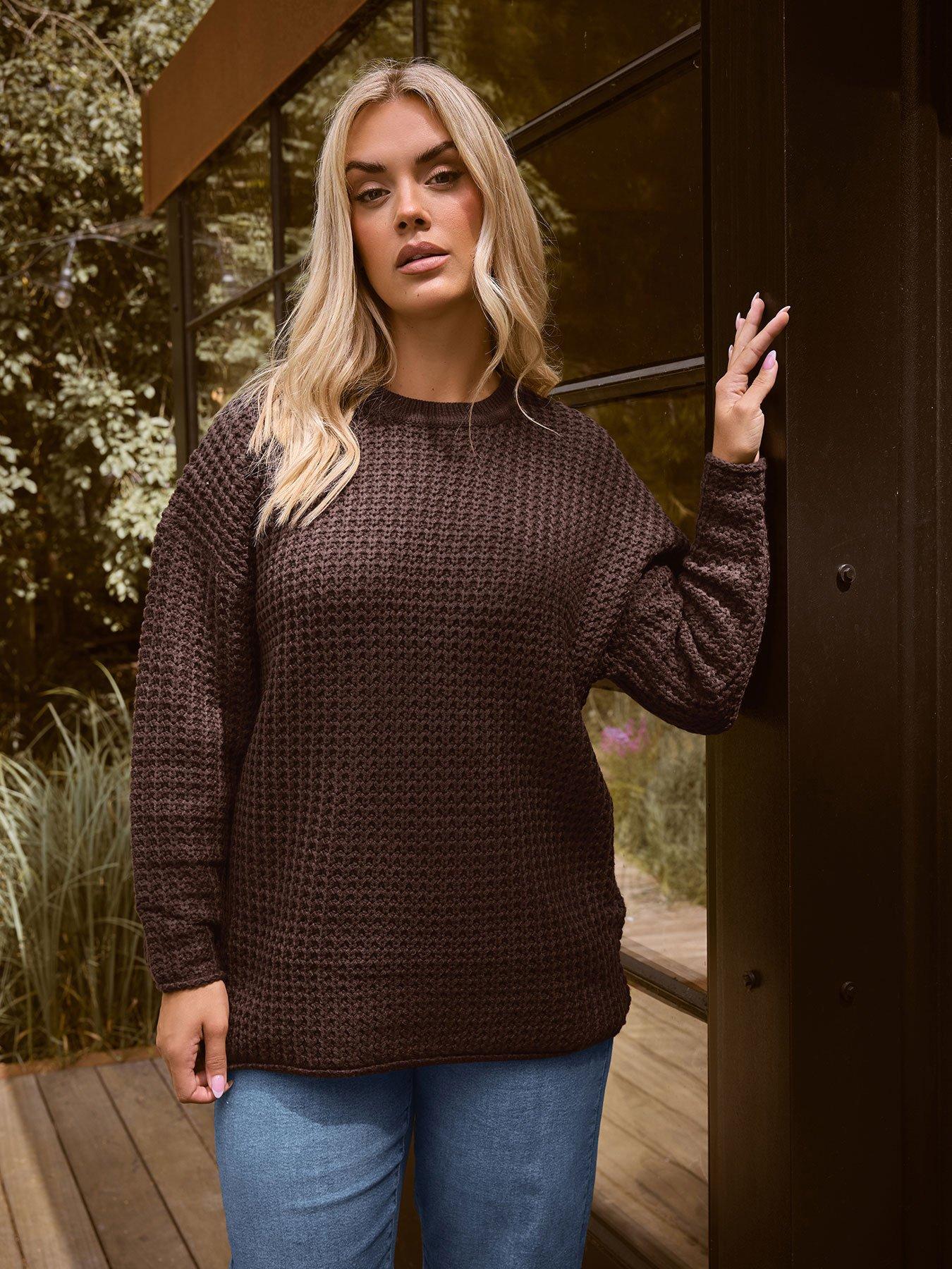 Yours Curve Waffle Jumper - Brown