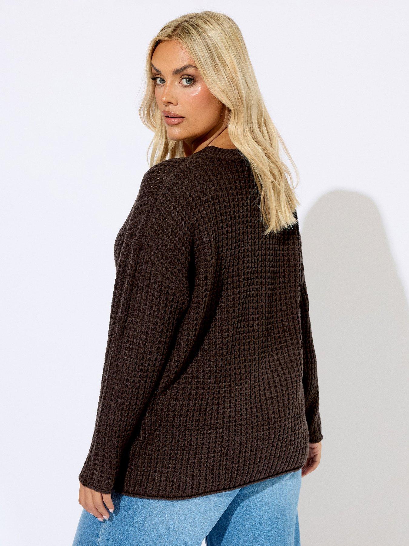 Image 2 of 4 of Yours Curve Waffle Jumper - Brown