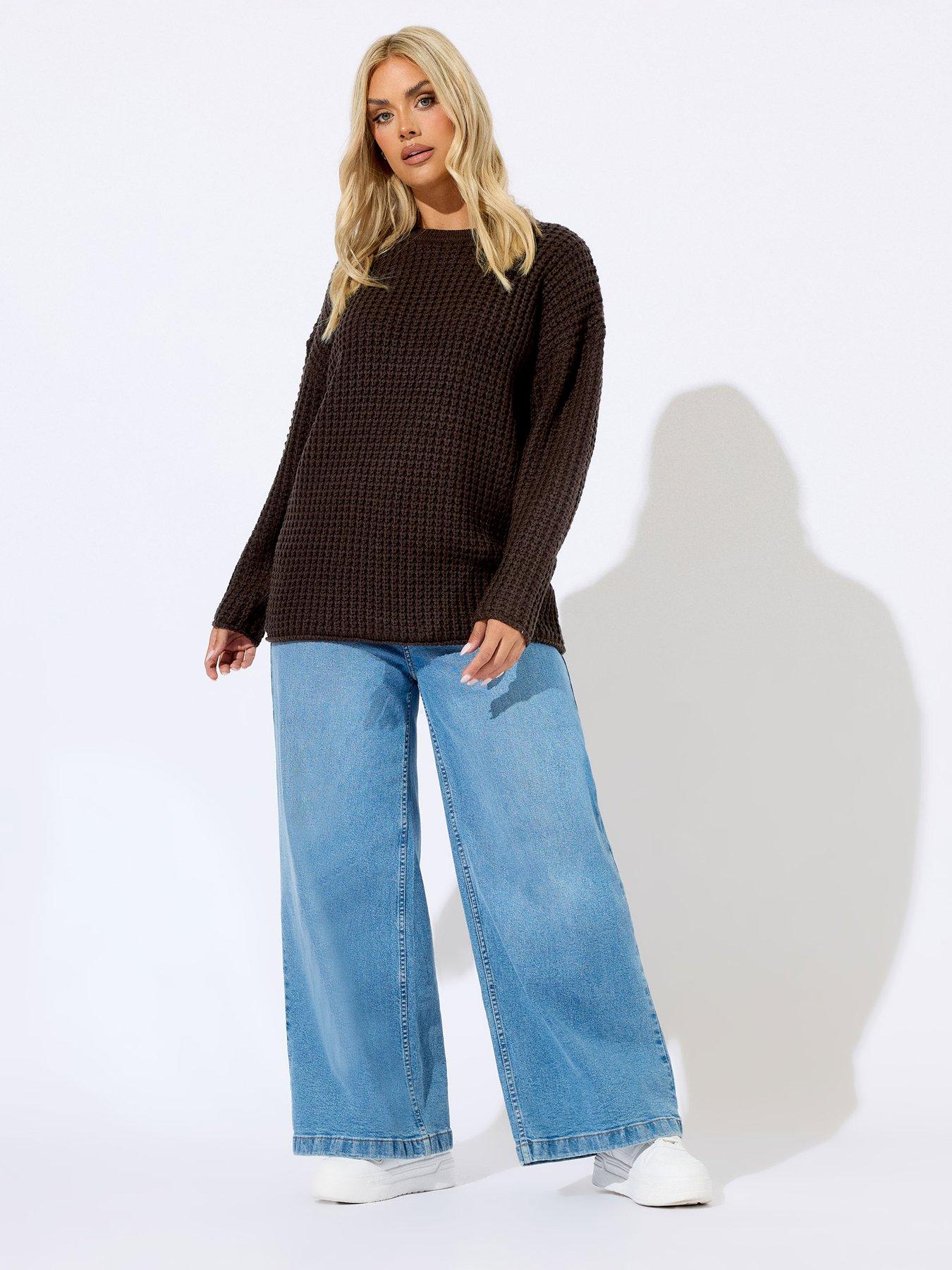 Image 3 of 4 of Yours Curve Waffle Jumper - Brown
