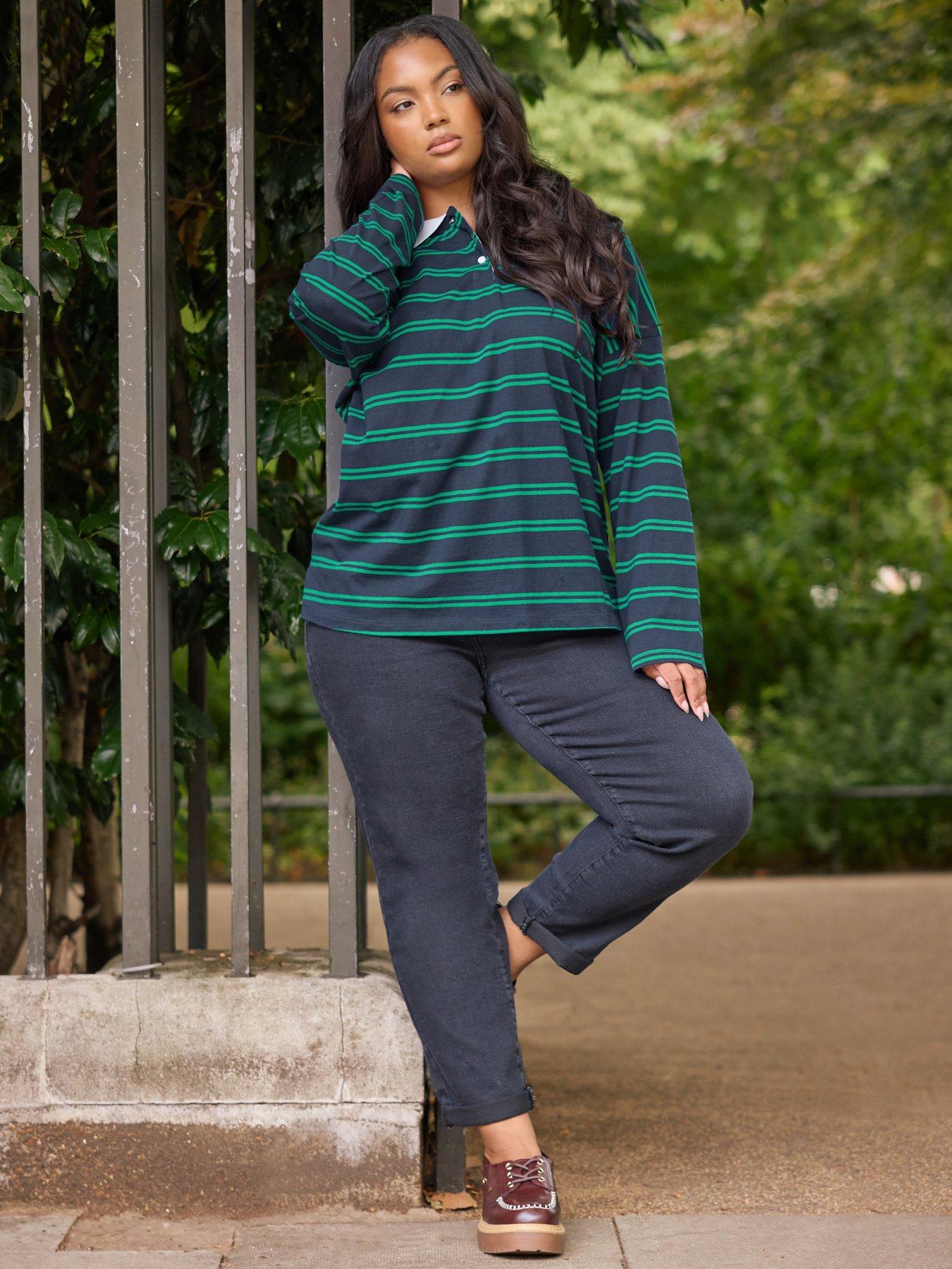 Image 1 of 4 of Yours Curve Collar Rugby Top - Blue
