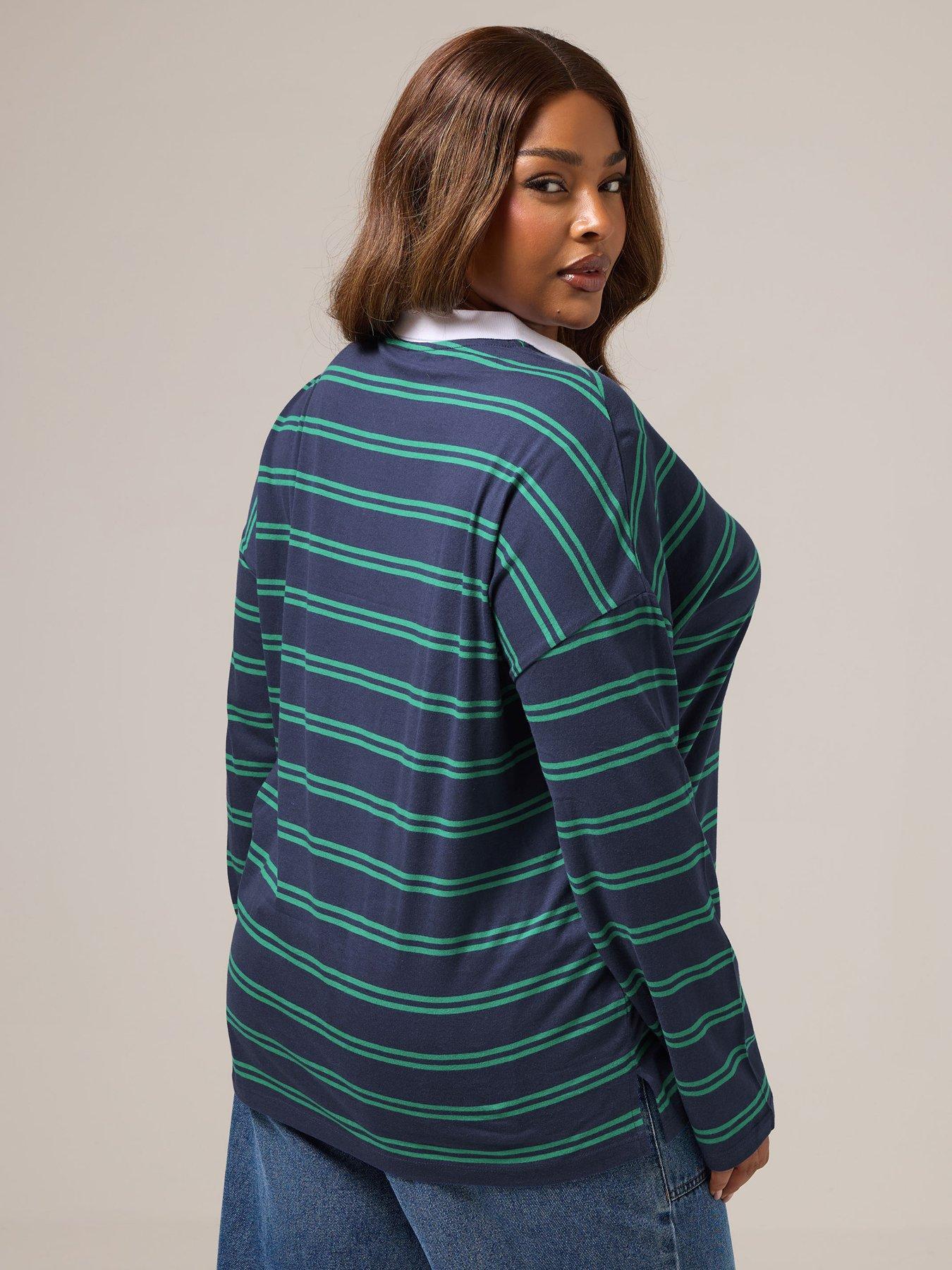 Image 2 of 4 of Yours Curve Collar Rugby Top - Blue
