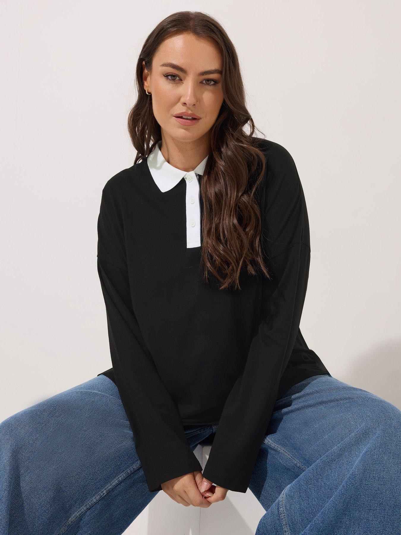 yours-curve-rugby-collar-long-sleeve-top-black