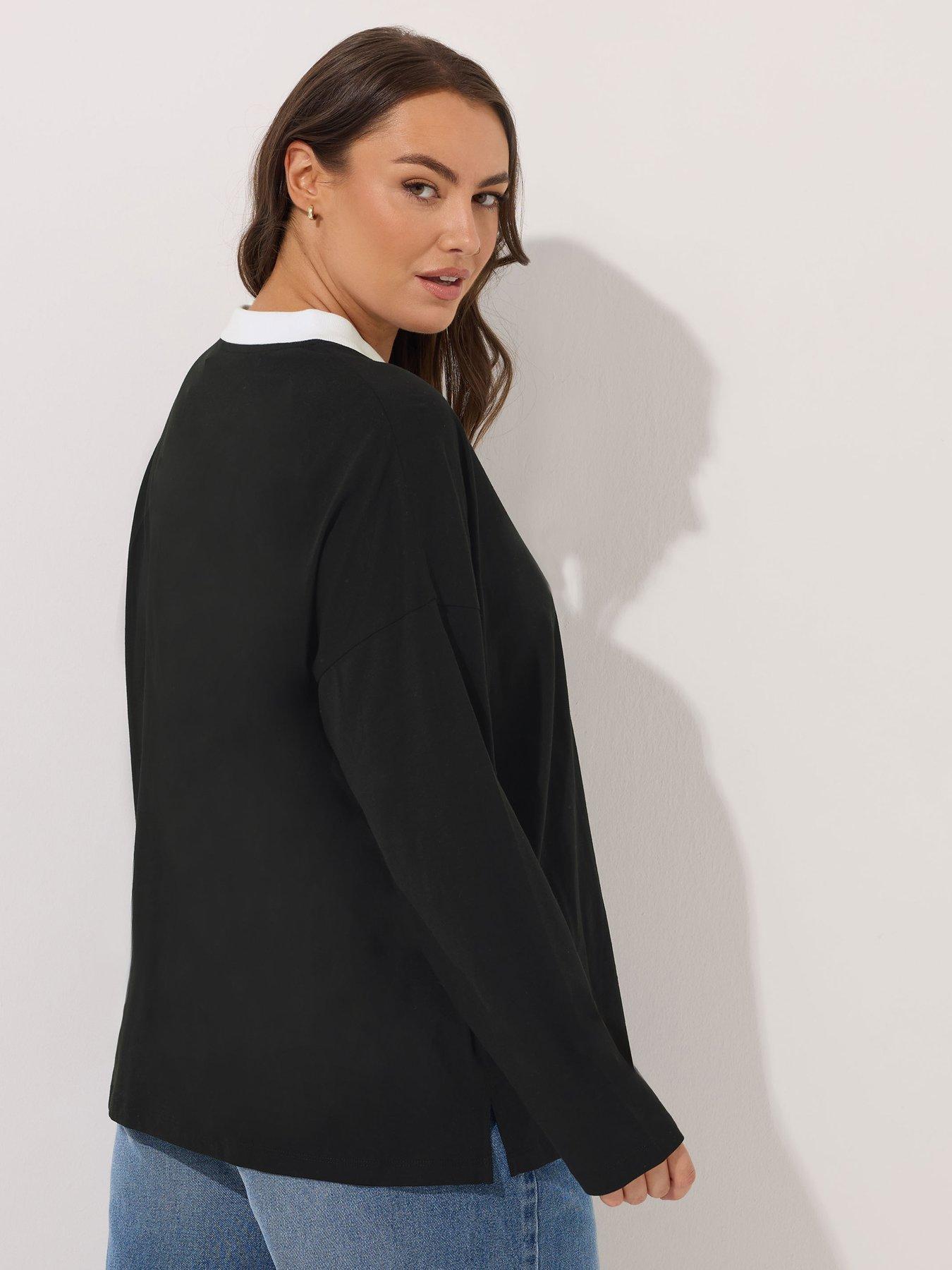 yours-curve-rugby-collar-long-sleeve-top-blackstillFront