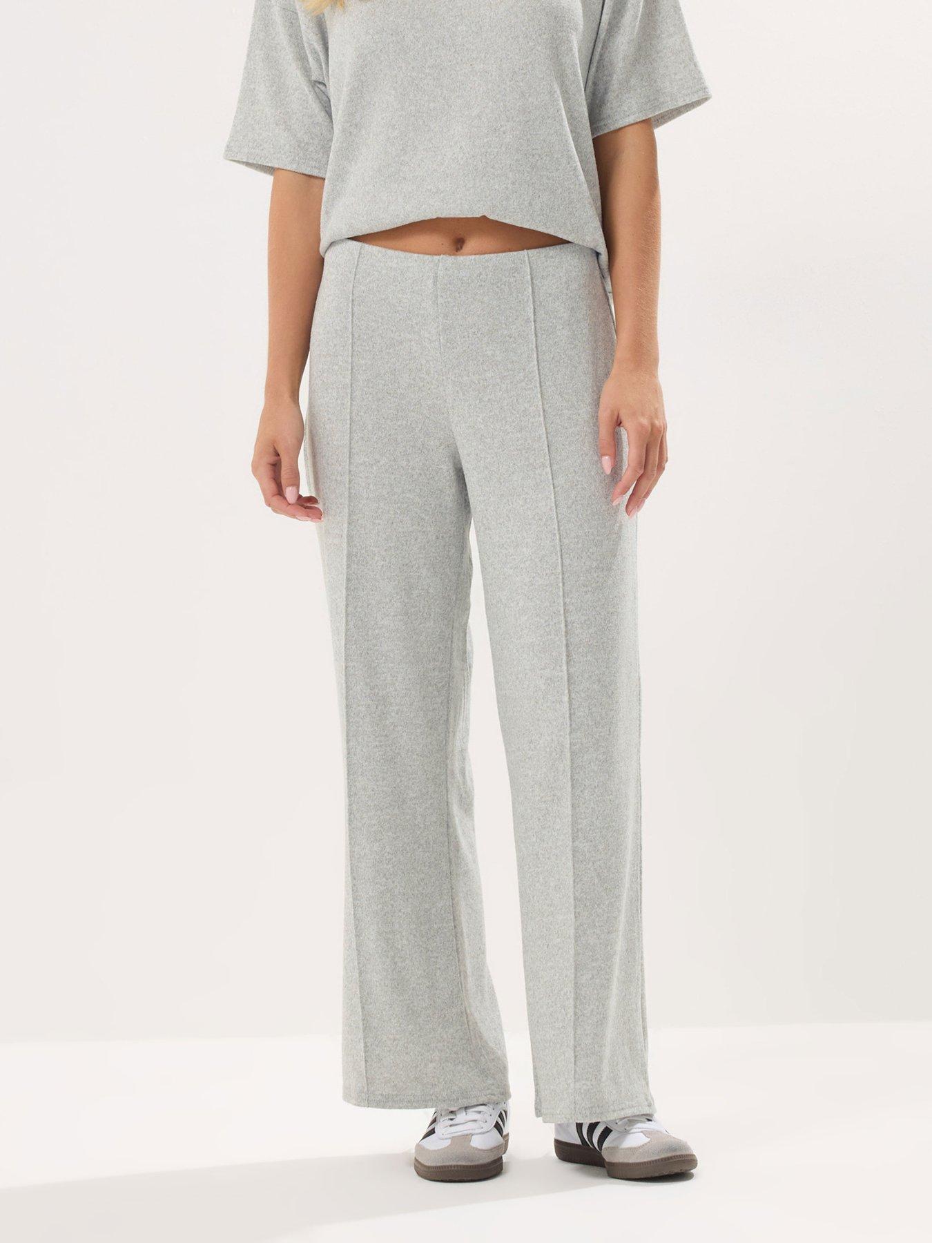 PixieGirl Petite Soft Touch Pintuck Wide Leg Trouser - Grey