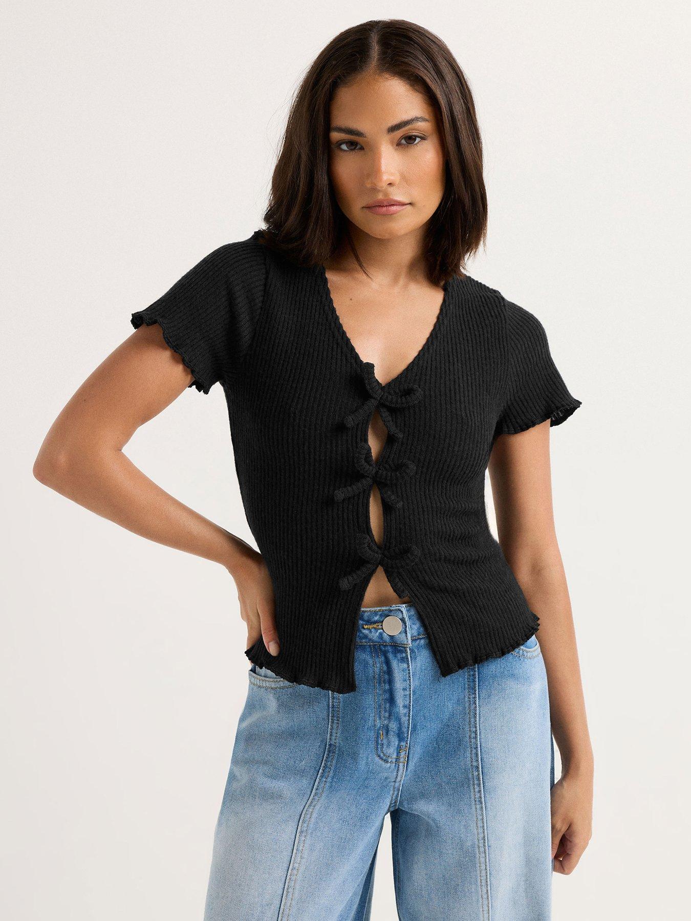 pixiegirl-petite-soft-touch-bow-front-top-black