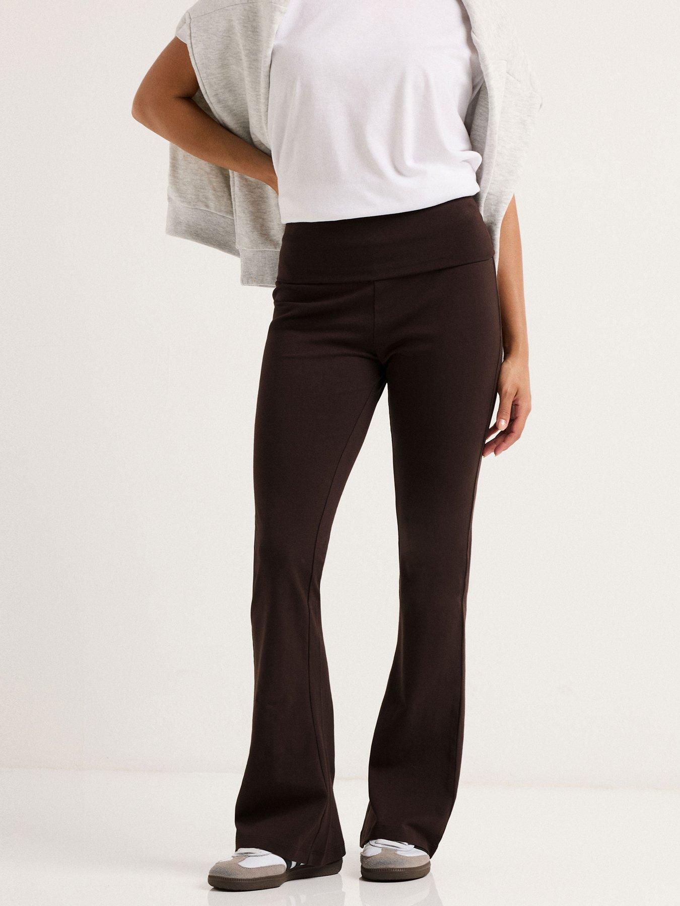 PixieGirl Petite Fold Over Waist Flared Legging - Brown