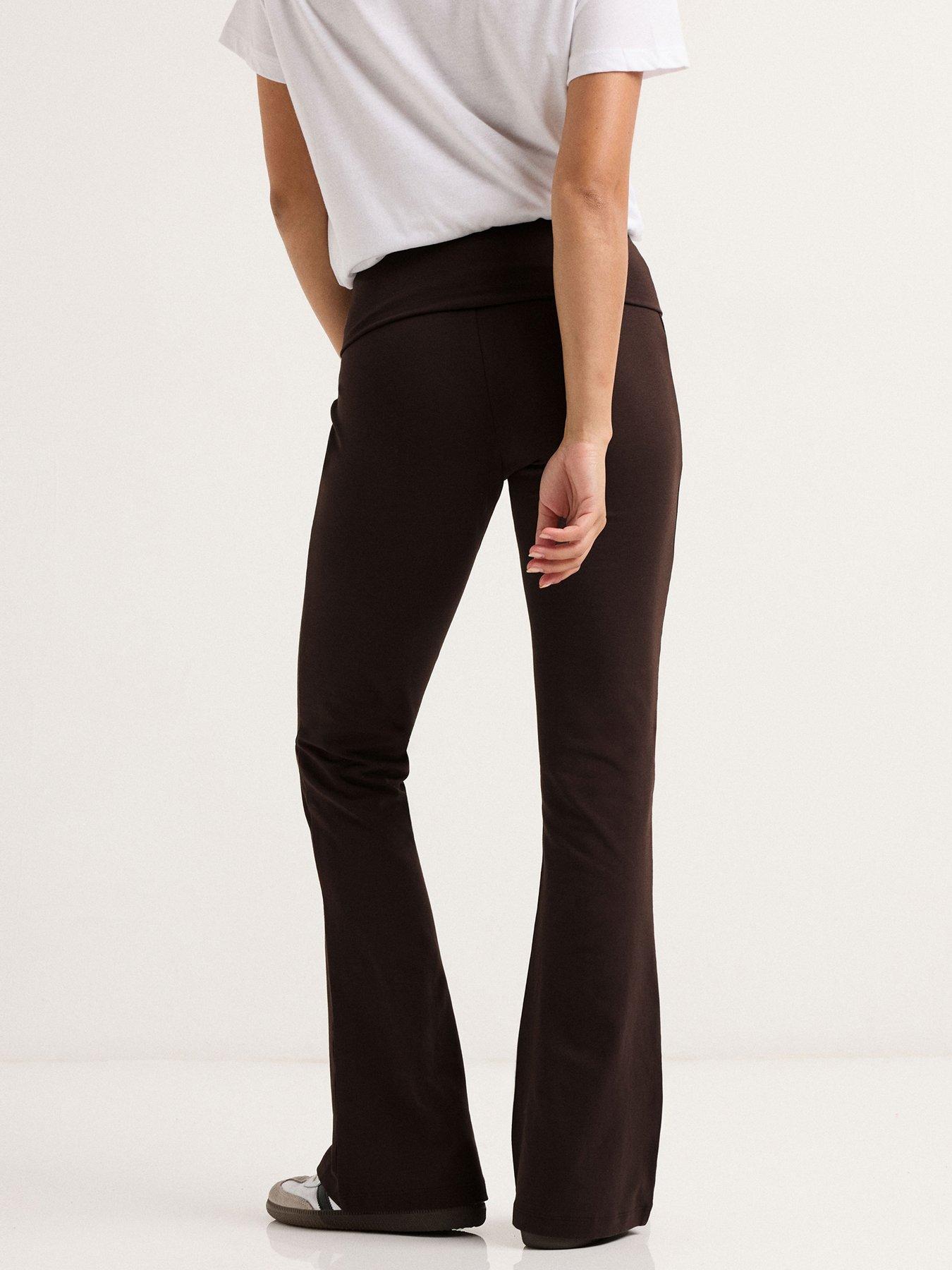 pixiegirl-petite-fold-over-waist-flared-legging-brownstillFront