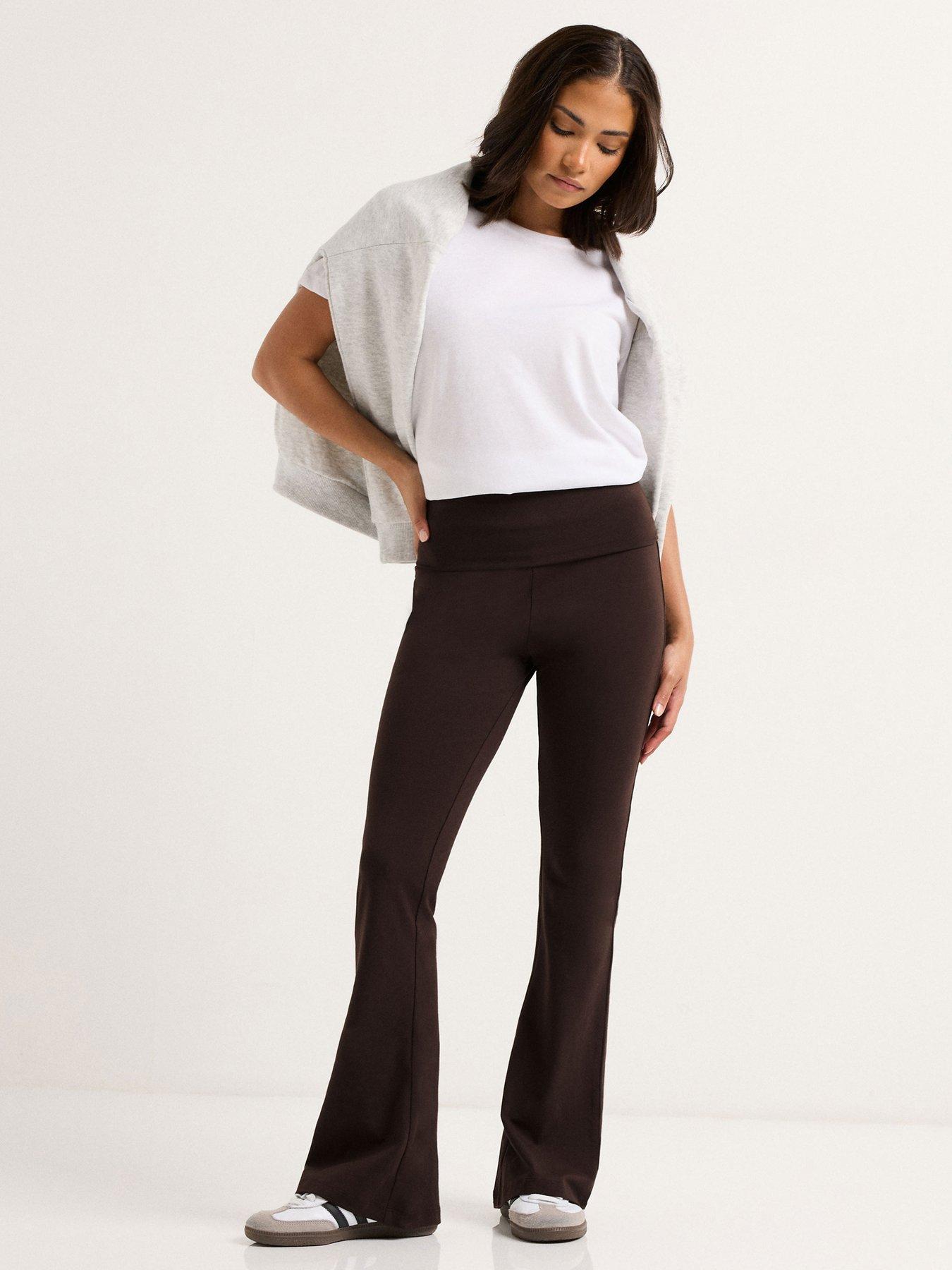 pixiegirl-petite-fold-over-waist-flared-legging-brownback