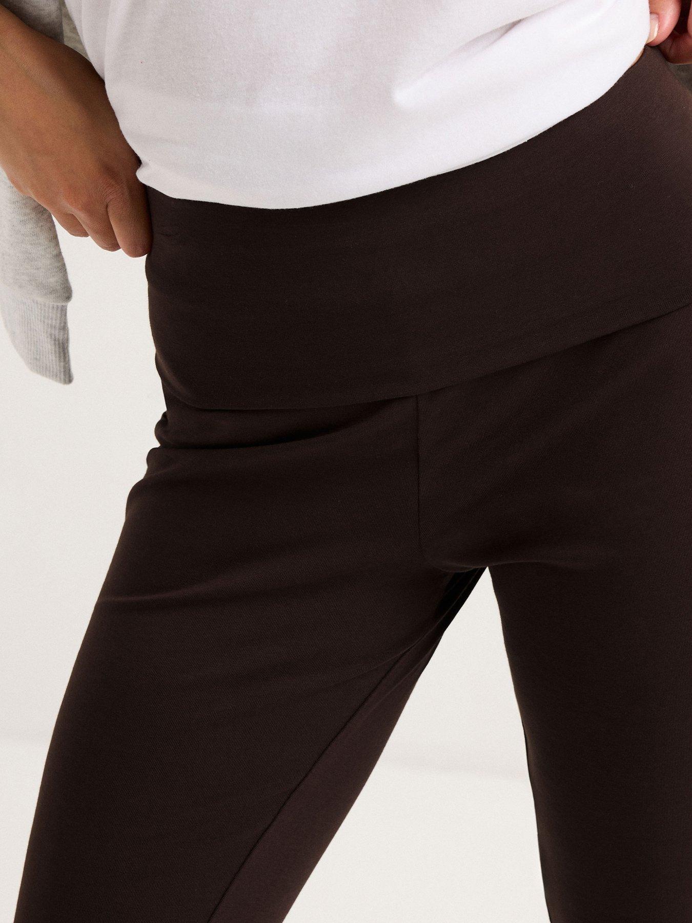 pixiegirl-petite-fold-over-waist-flared-legging-brownoutfit