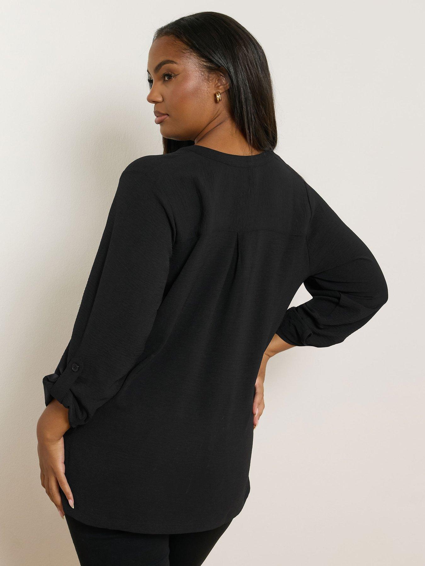 Image 2 of 4 of Yours Curve Zip Notch Neck Blouse - Black