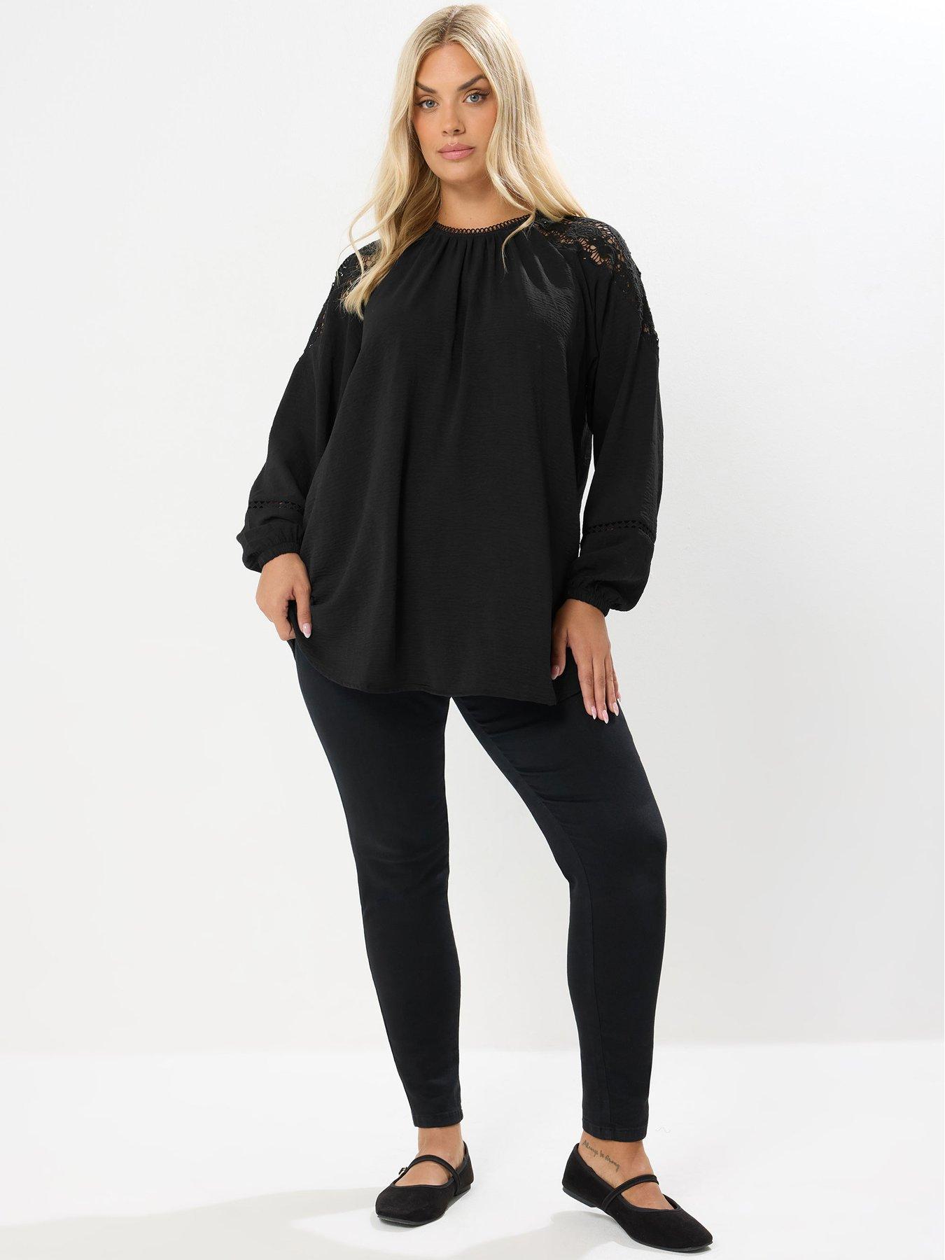 Image 3 of 4 of Yours Curve Lace Raglan Blouse - Black