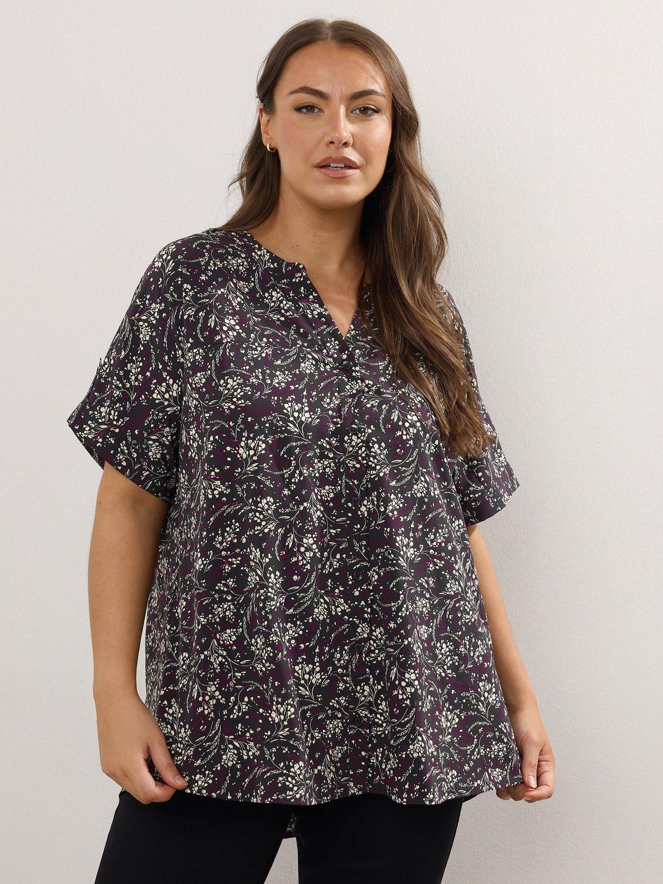 yours-curve-short-sleeve-notch-neck-top-black