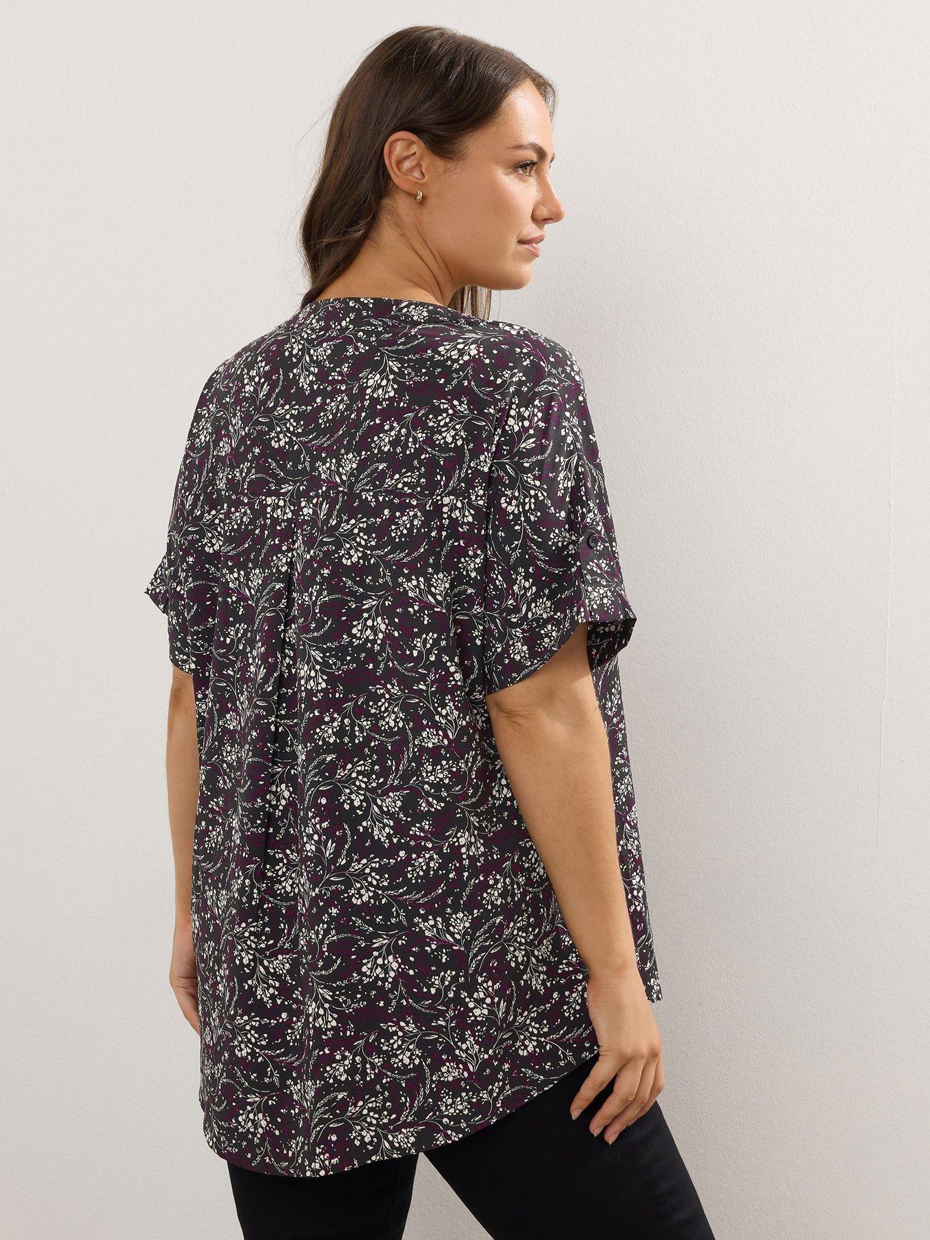 yours-curve-short-sleeve-notch-neck-top-blackstillFront