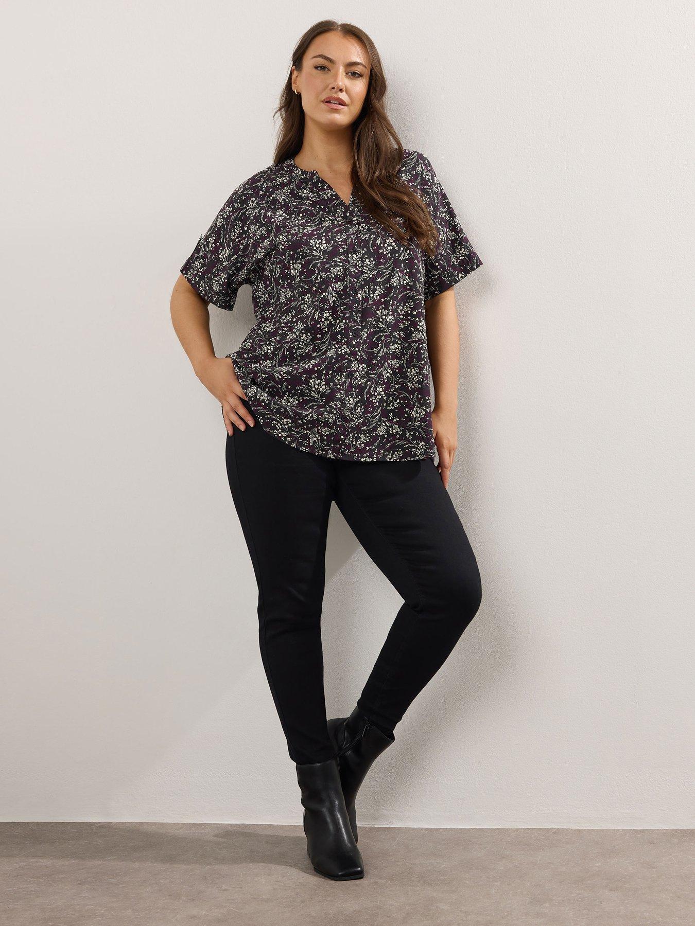 yours-curve-short-sleeve-notch-neck-top-blackback