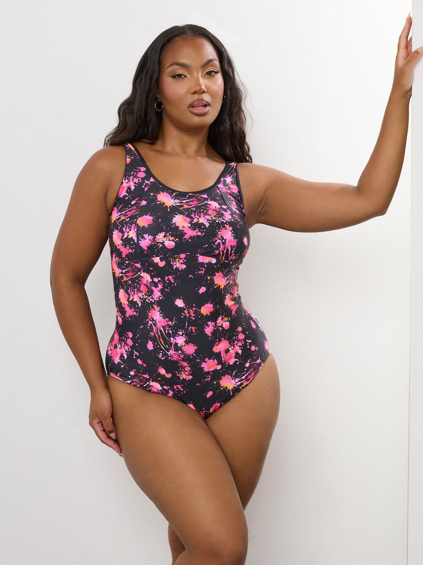 Yours Curve Splash Active Swimsuit - Pink