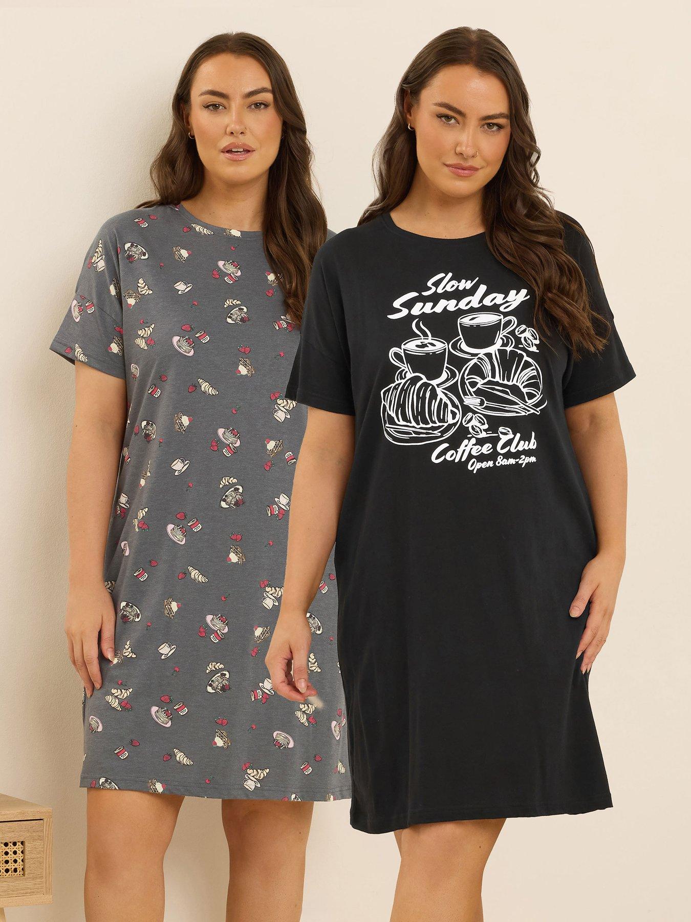 Yours Curve 2 Pack Coffee Club Nightdress - Black