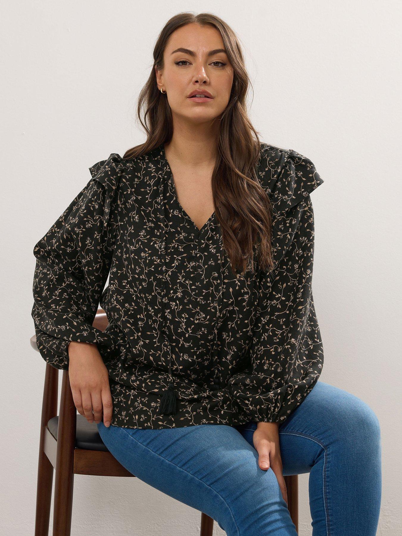 Image 1 of 4 of Yours Curve Smock Frill Top - Black