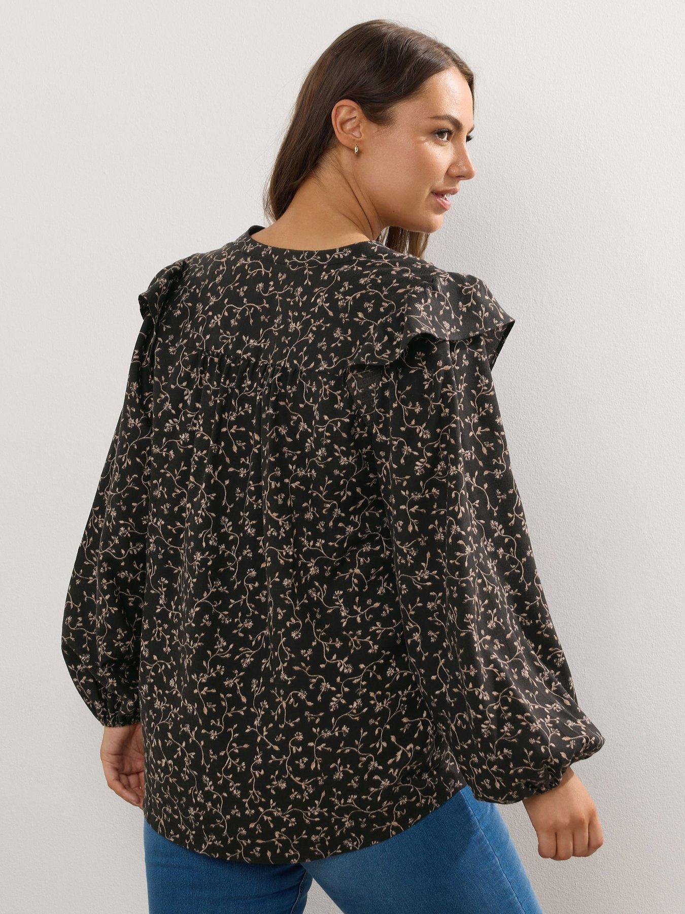 Image 2 of 4 of Yours Curve Smock Frill Top - Black