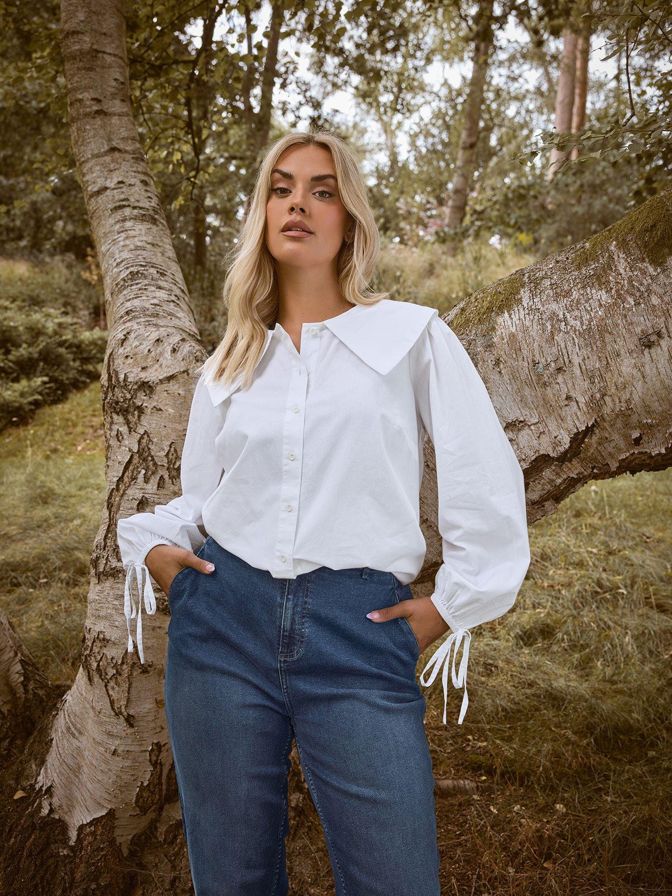 Yours Curve Statement Collar Poplin Shirt - White