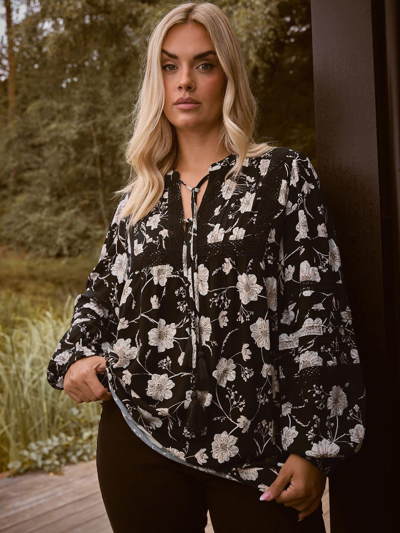 yours-curve-long-sleeve-floral-blouse-blackfront