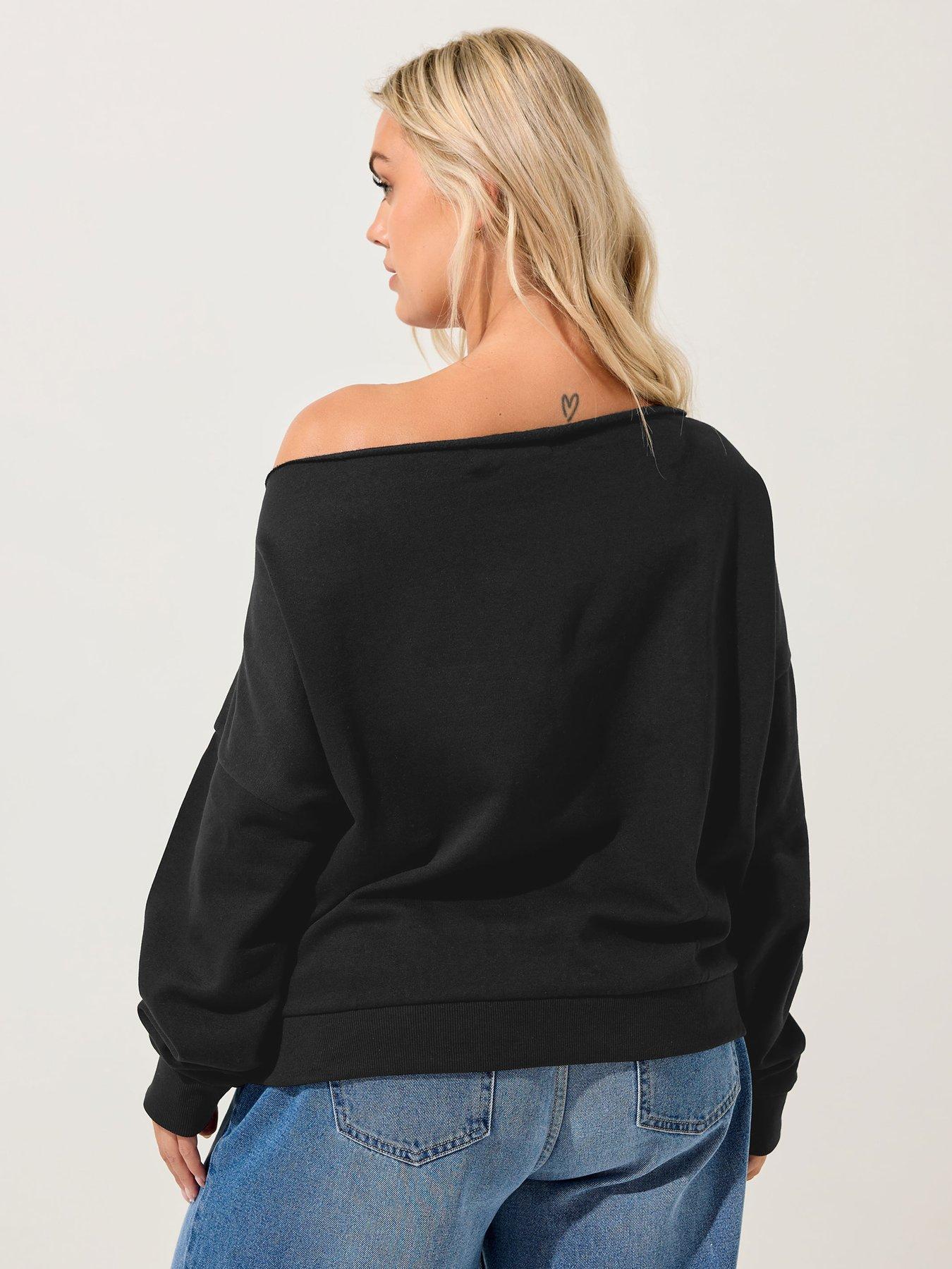 Image 2 of 6 of Yours Curve Off The Shoulder Crew Sweatshirt - Black