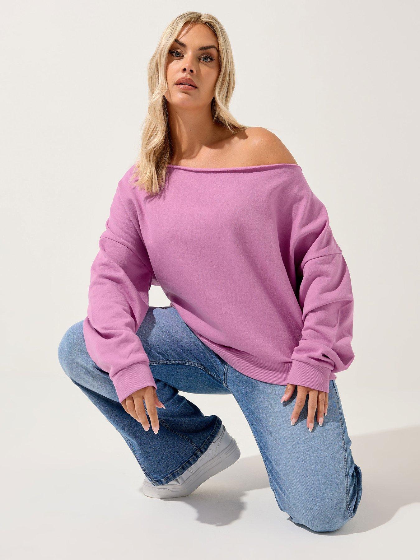 undefined Curve Off The Shoulder Crew Sweatshirt - Pink