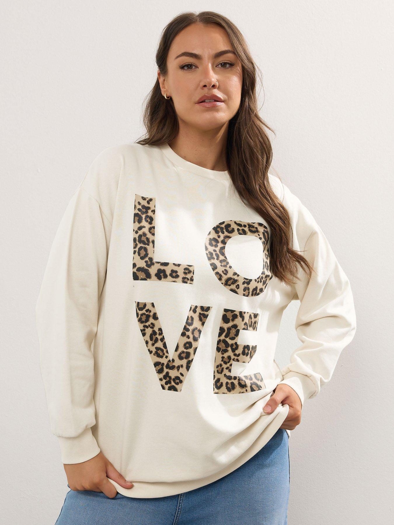 Image 1 of 4 of Yours Curve 'Love' Crew Neck Sweatshirt - Ivory