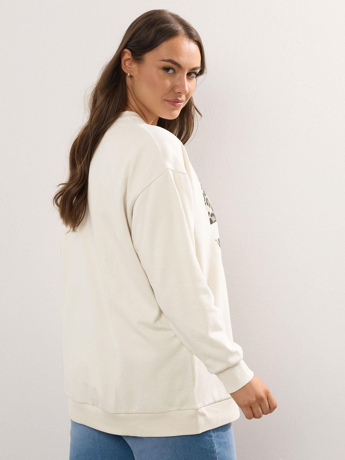 Image 2 of 4 of Yours Curve 'Love' Crew Neck Sweatshirt - Ivory