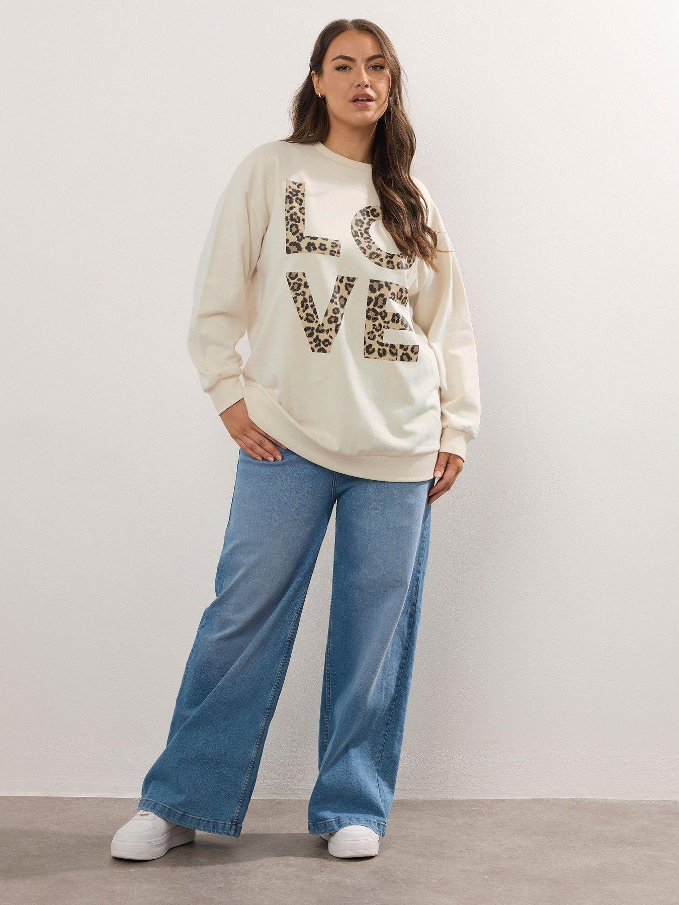 Image 3 of 4 of Yours Curve 'Love' Crew Neck Sweatshirt - Ivory